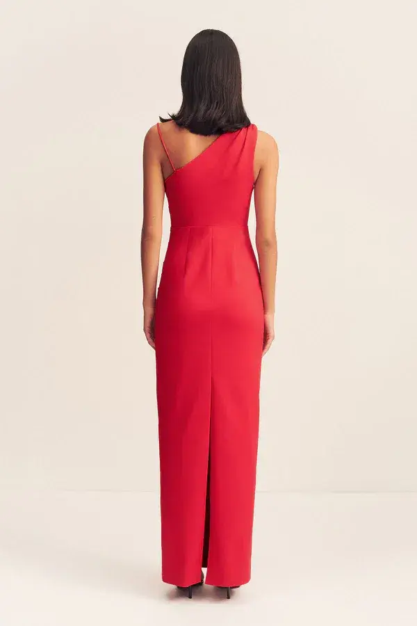 Shona Joy Lani Asymmetrical Gathered Maxi Dress Red Size 6 - Image 3