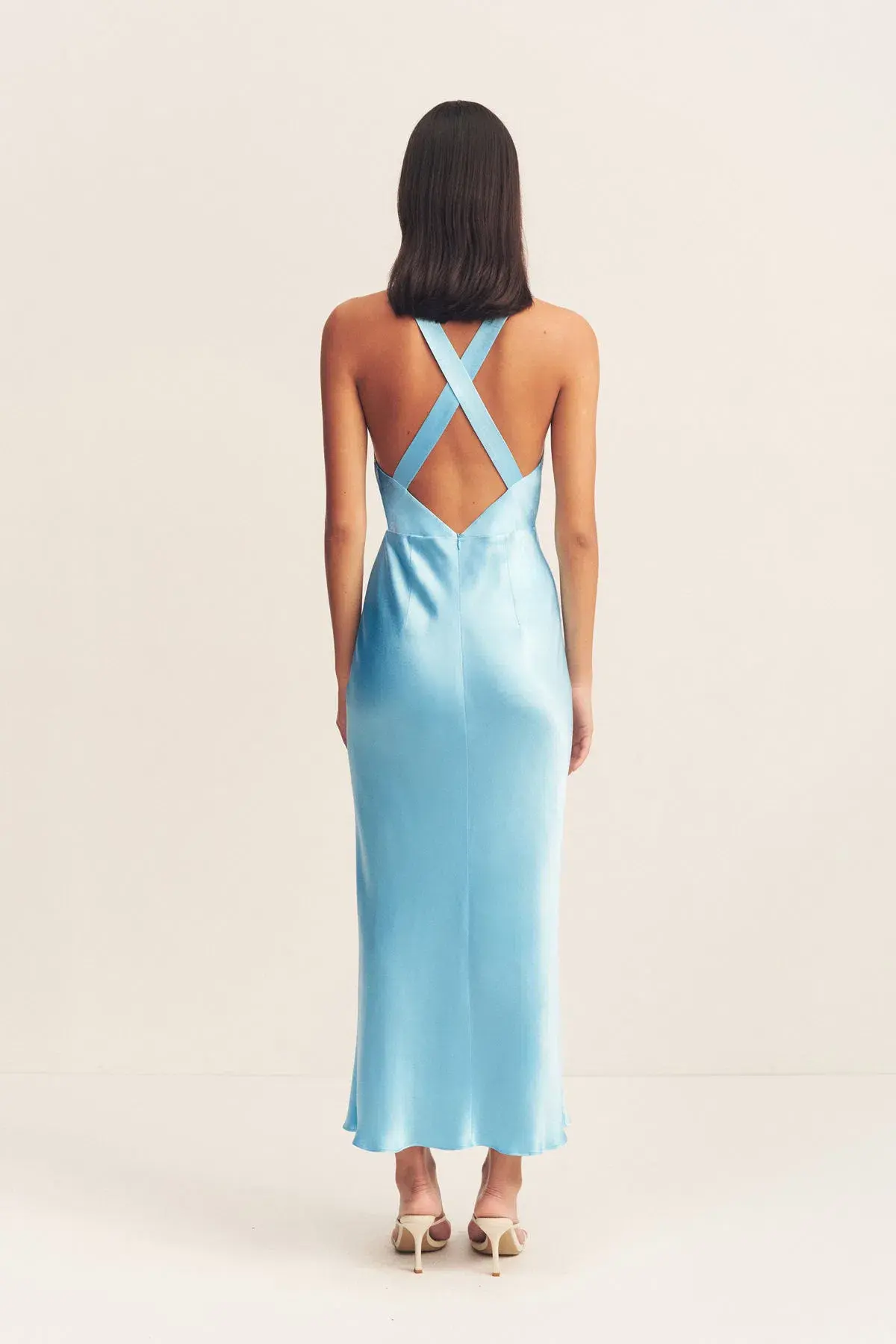 Shona Joy La Lune Plunged Cross Back Midi Dress in Iceberg Blue Size 8 - Image 3