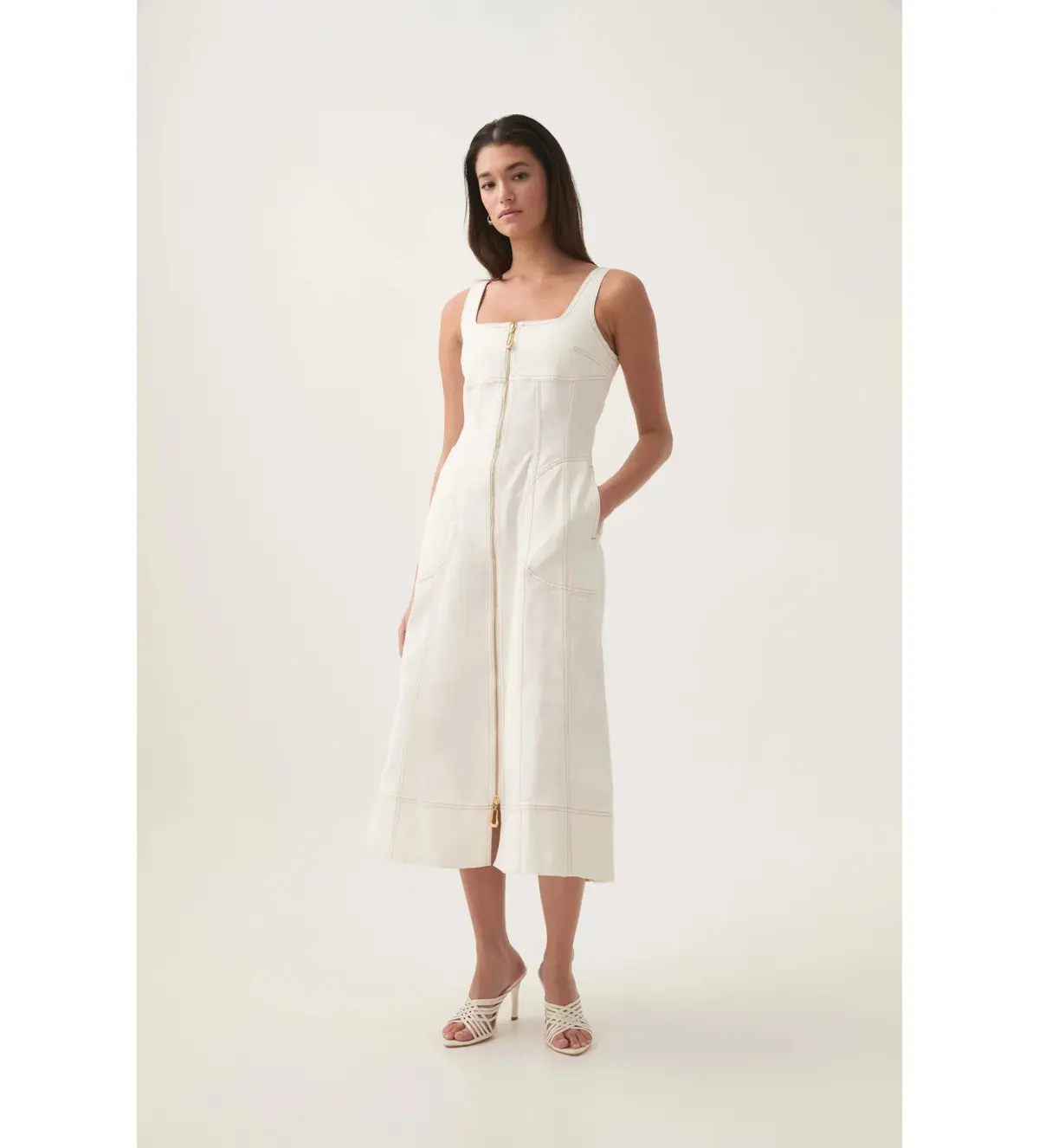 Aje Emilie Denim Midi Dress White Size 12/L - Image 1