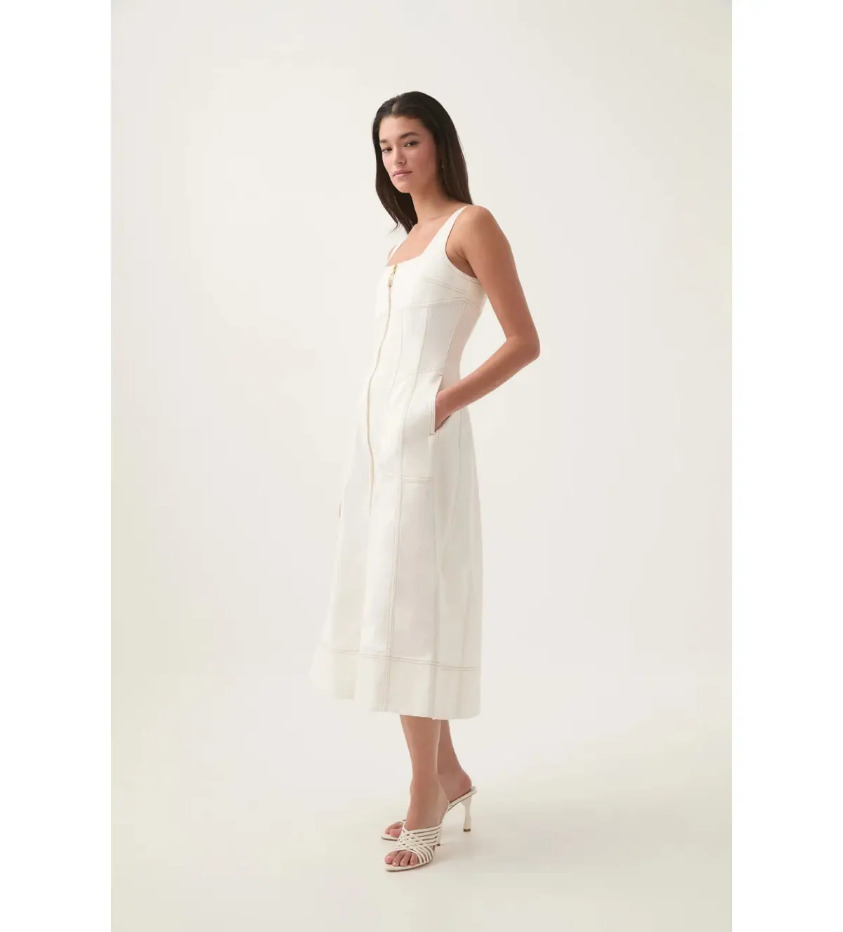 Aje Emilie Denim Midi Dress White Size 12/L - Image 2