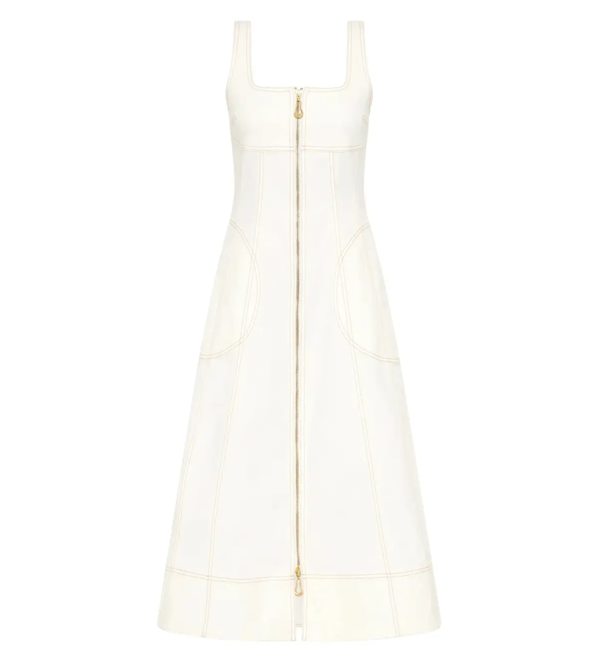 Aje Emilie Denim Midi Dress White Size 12/L - Image 3