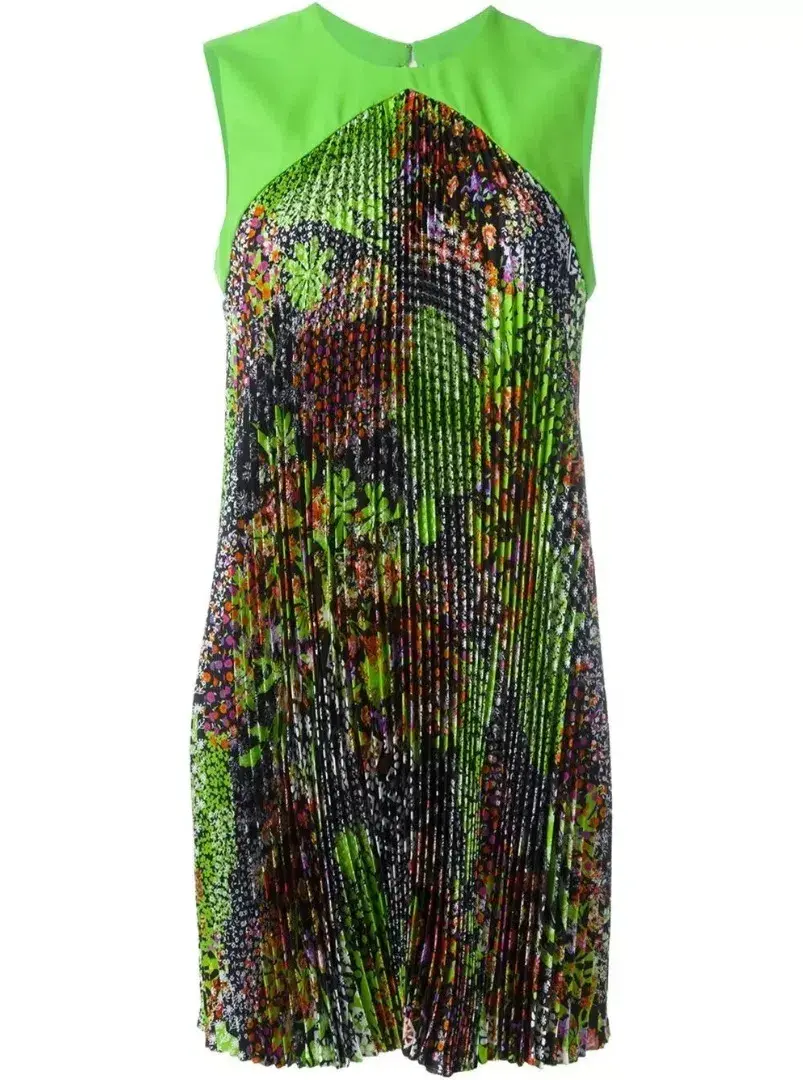 Versace Green Multicolor Plisse Tent Mini Dress Sleeveless Made in Italy Size 38 - Image 6
