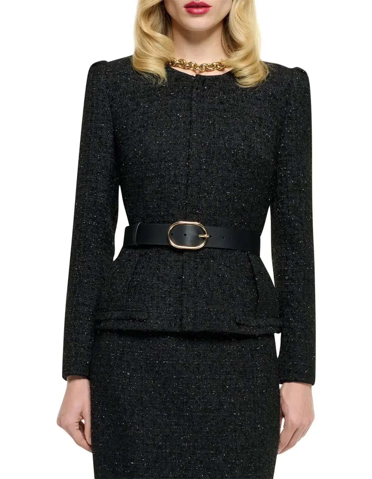 Roland Mouret Long Sleeve Round Neck Boucle Jacket in Black Size - Image 1