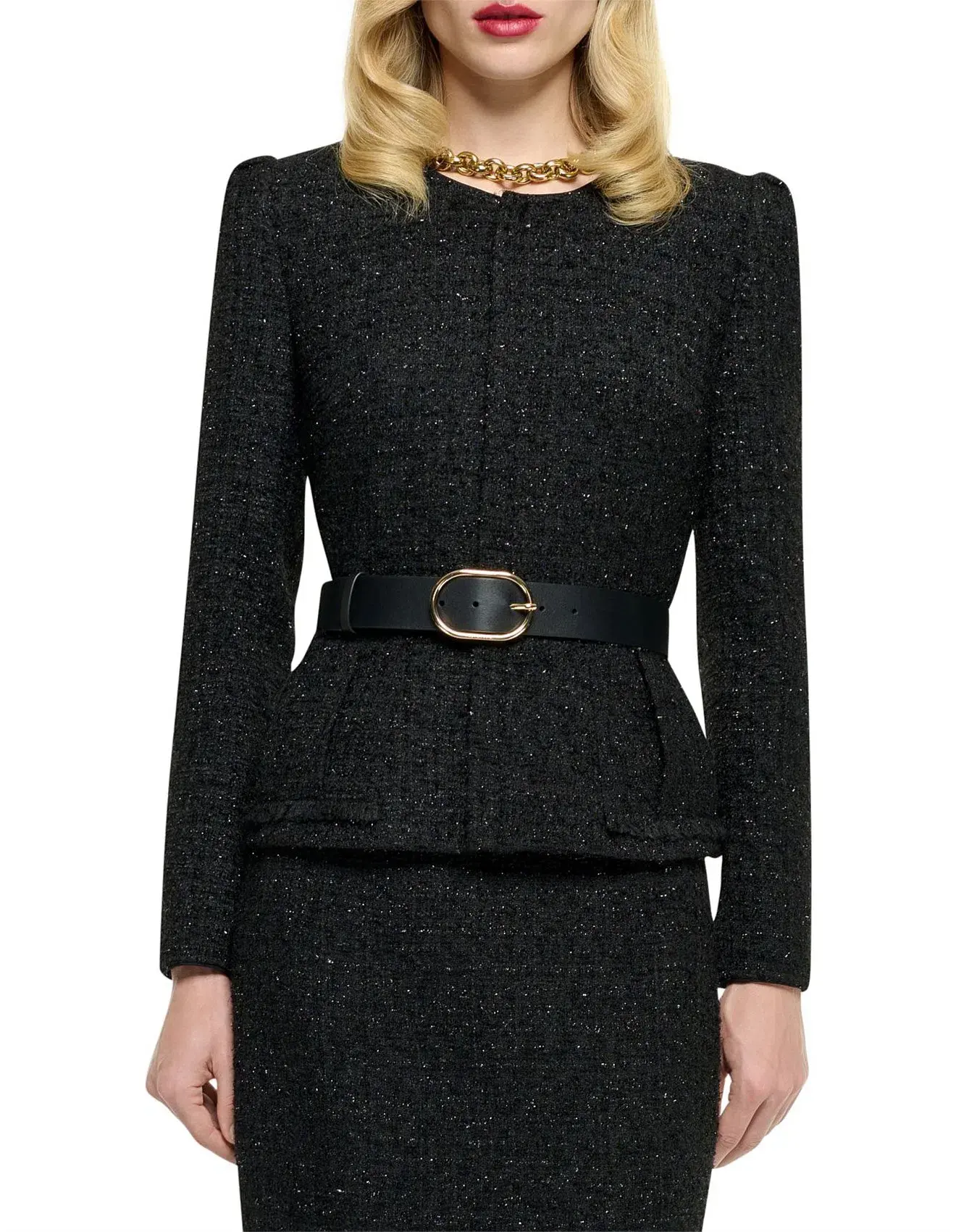 Roland Mouret Long Sleeve Round Neck Boucle Jacket in Black Size - Image 1