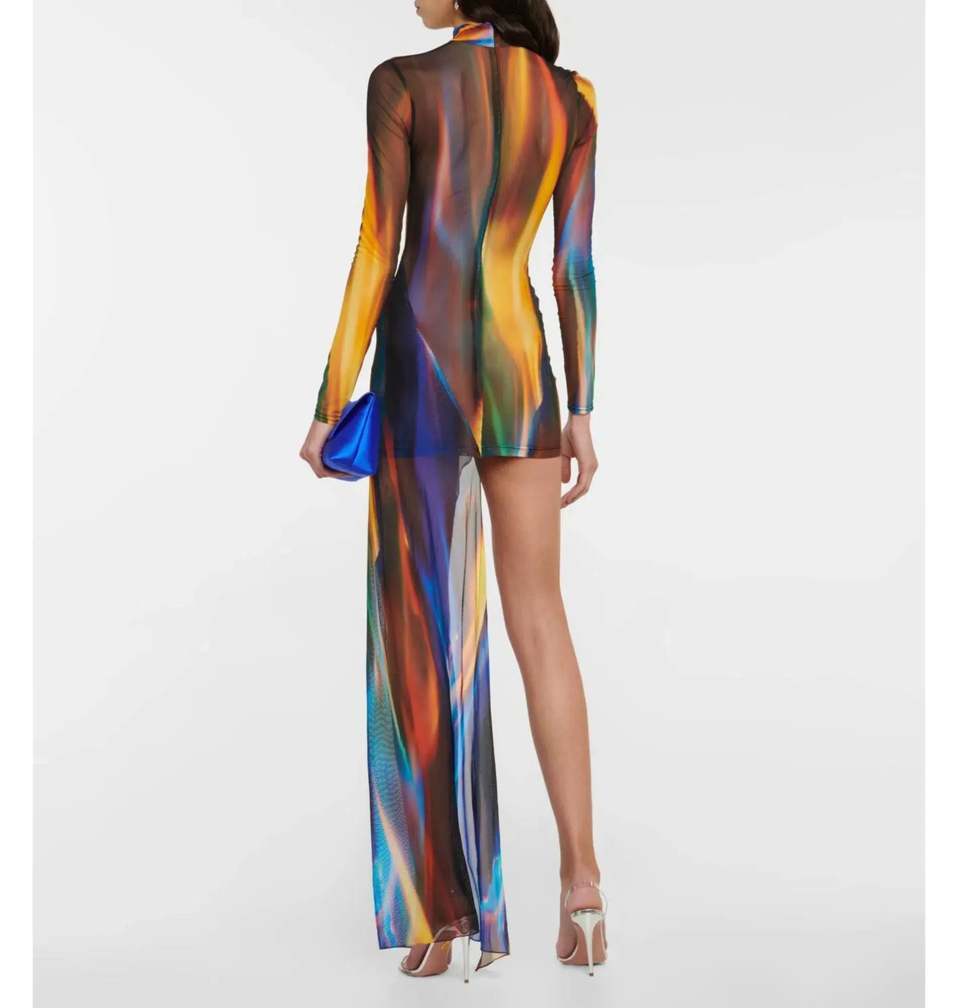 David Koma Draped Sheer Mesh Mini Dress Print Size 6 - Image 2