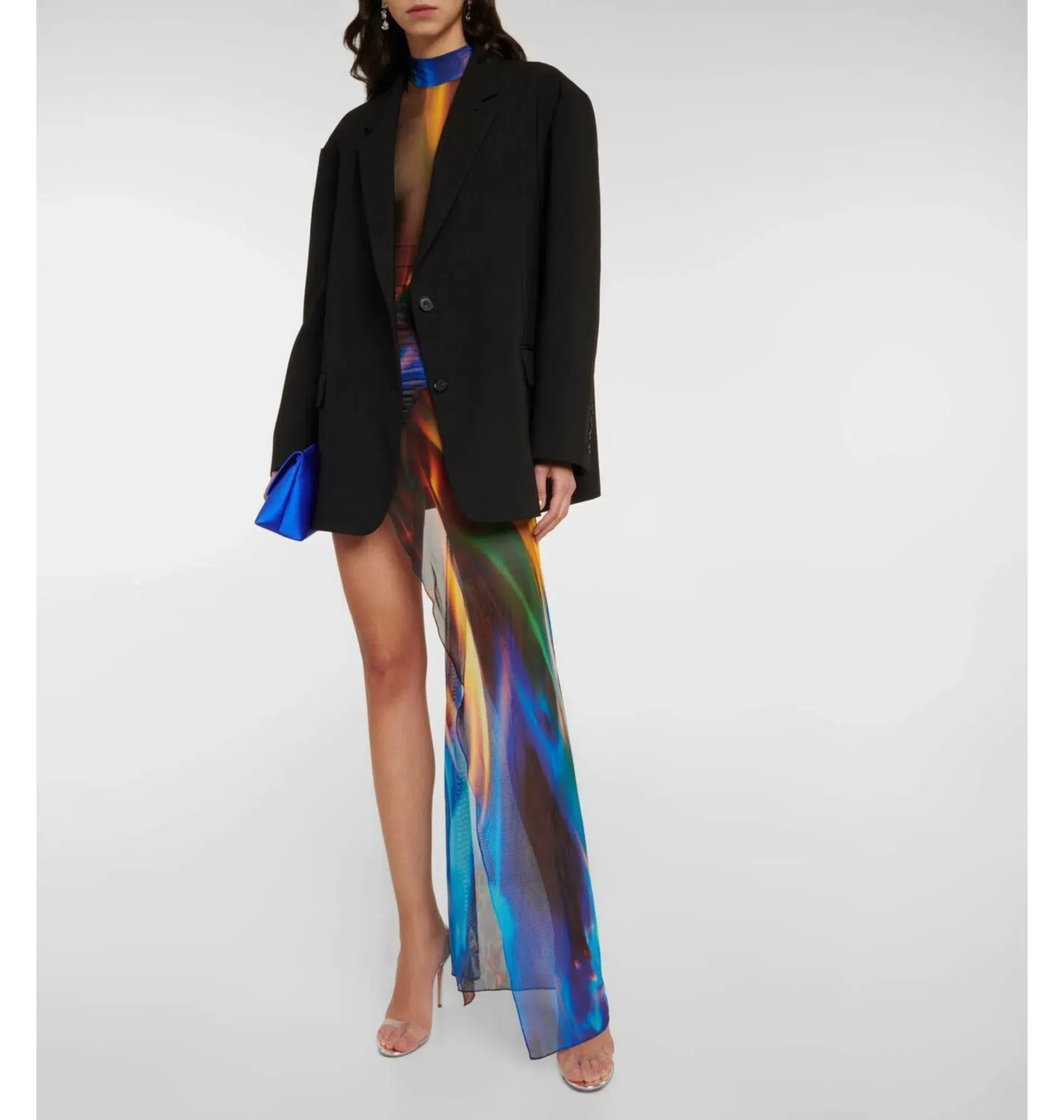 David Koma Draped Sheer Mesh Mini Dress Print Size 6 - Image 1