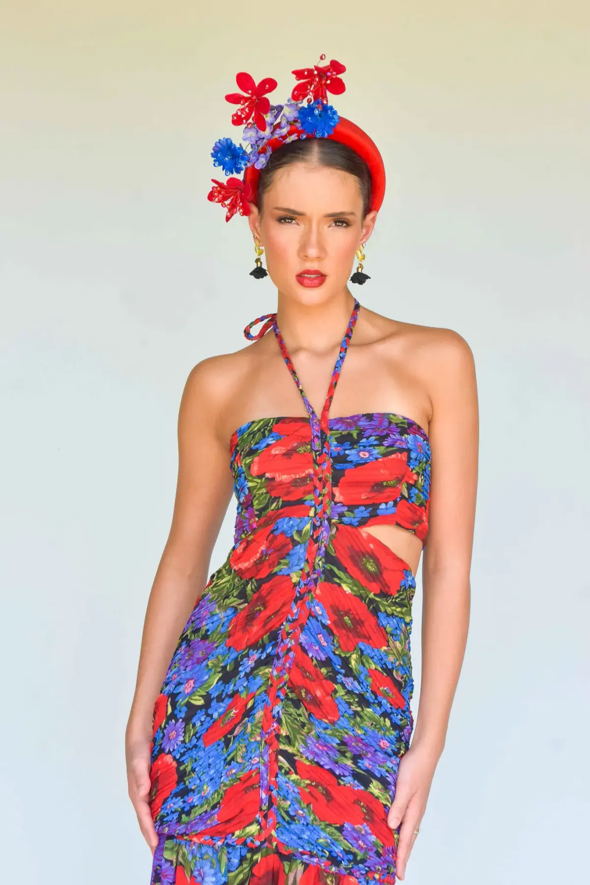 Sonlia Fashion Leah Floral Crown in Blue and Red - Image 1