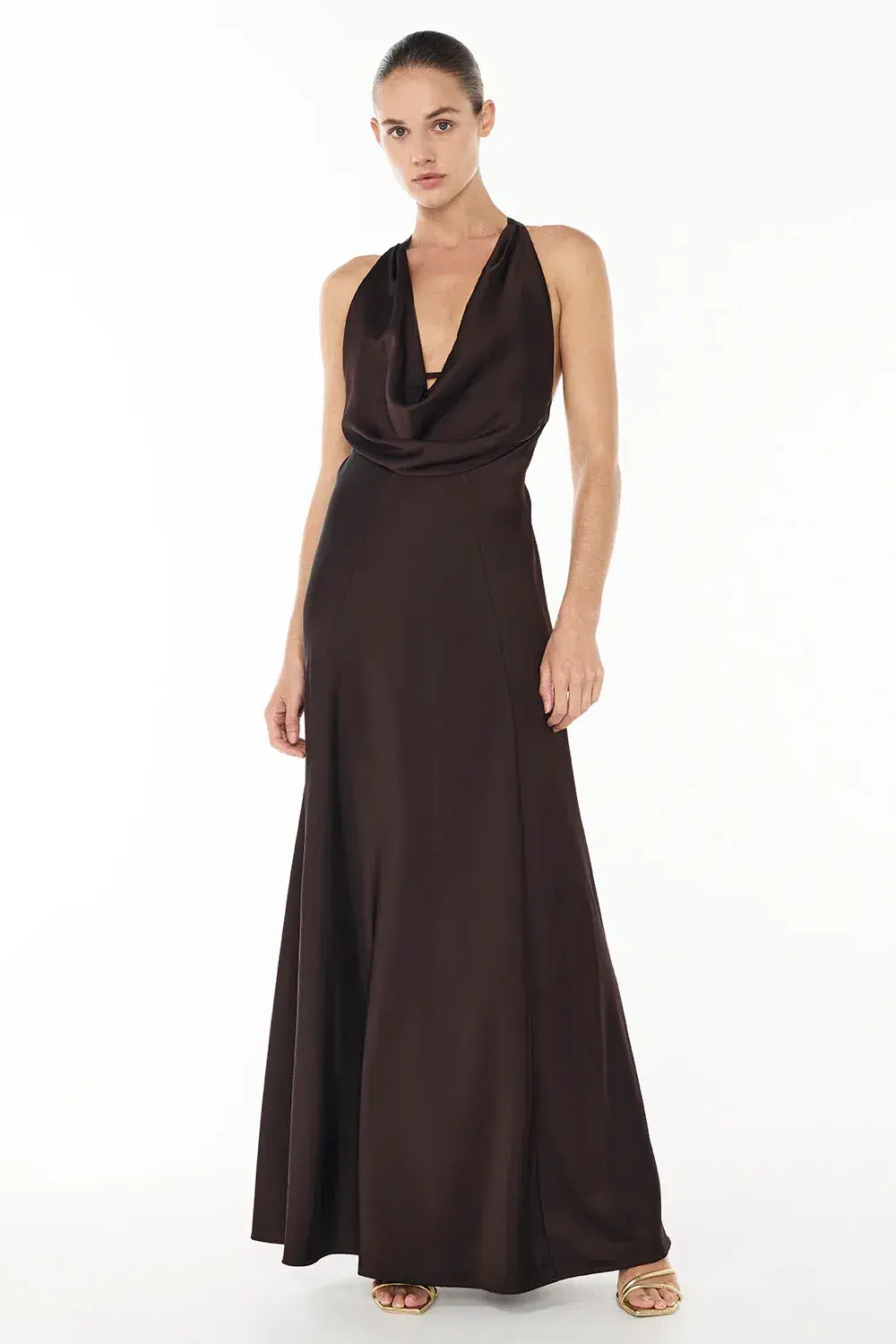 Manning Cartell Charmed Cowl Slip Dress in Dark Chocolate Brown Size AU 10 for rent on The Volte - main image
