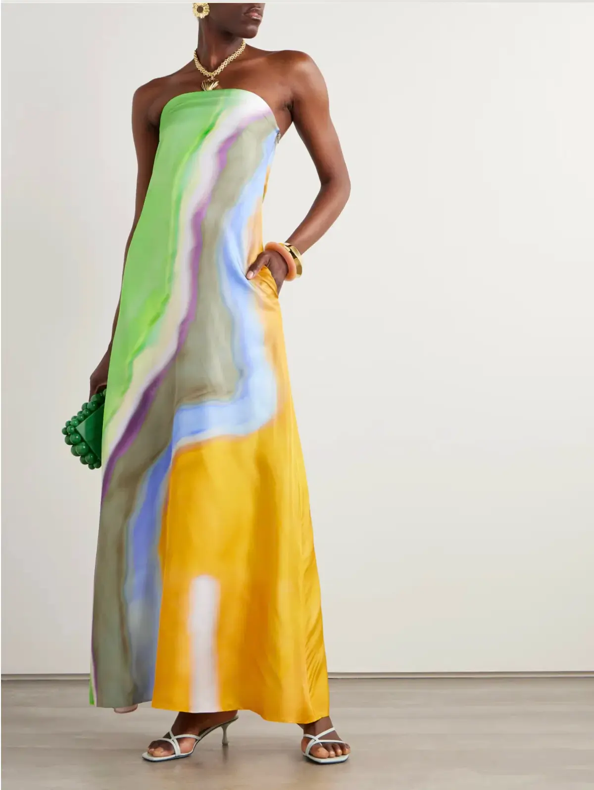 Christopher Esber Printed Silk Satin Maxi Dress Tangelo Aura Print Size AU 6 - Image 2