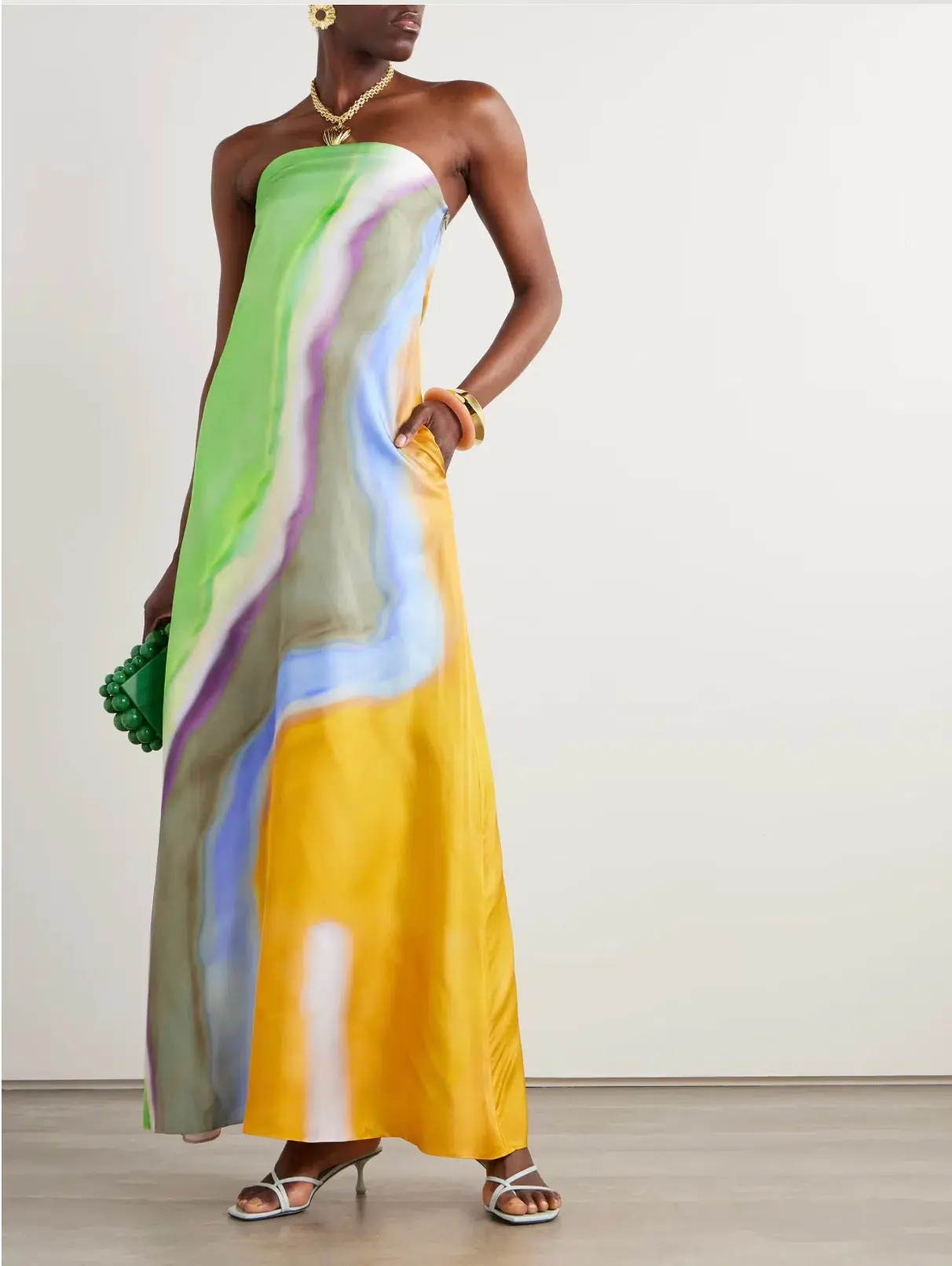 Christopher Esber Printed Silk Satin Maxi Dress Tangelo Aura Print Size AU 6 - Image 2