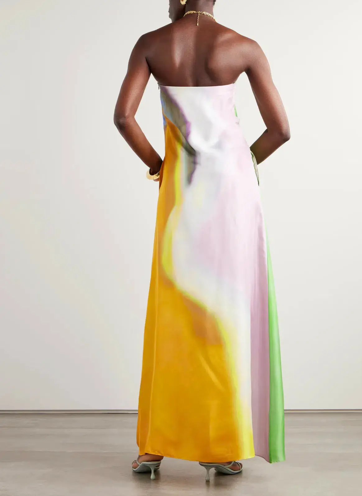 Christopher Esber Printed Silk Satin Maxi Dress Tangelo Aura Print Size AU 6 - Image 3