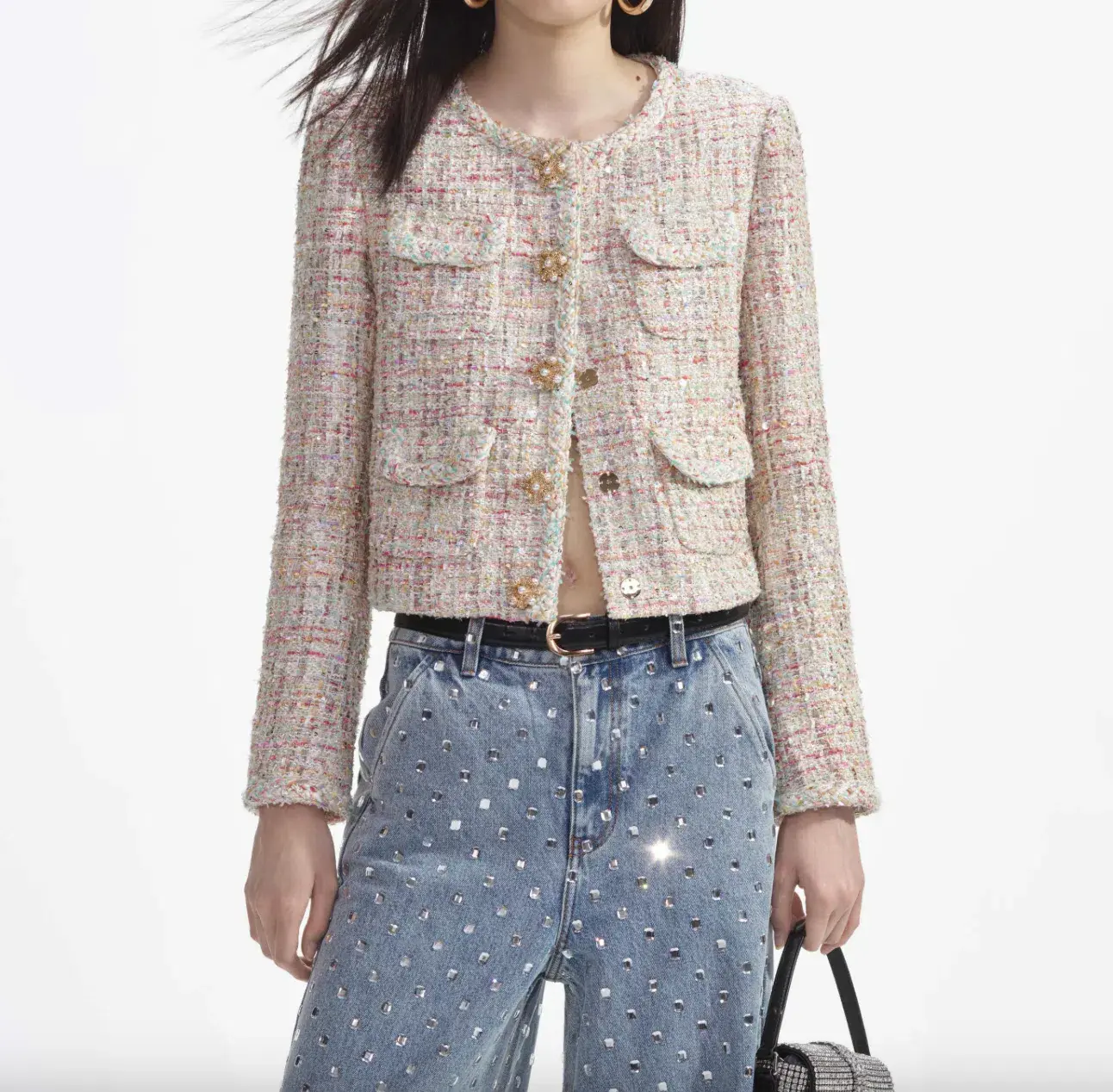 Self Portrait Pastel Boucle Boxy Jacket Multi Size UK / AU 4 - Image 2