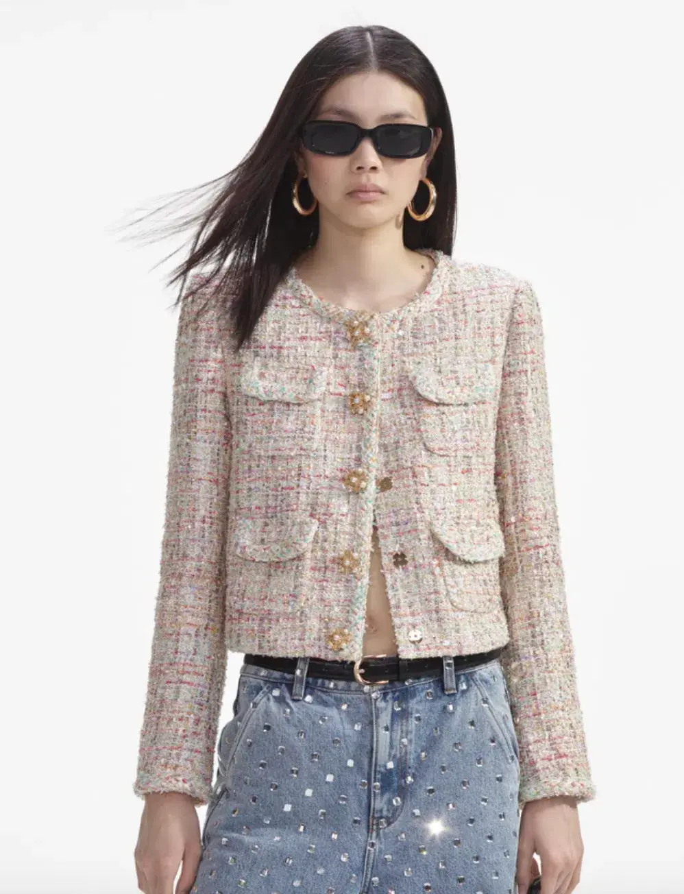 Self Portrait Pastel Boucle Boxy Jacket Multi Size UK / AU 4 - Image 5