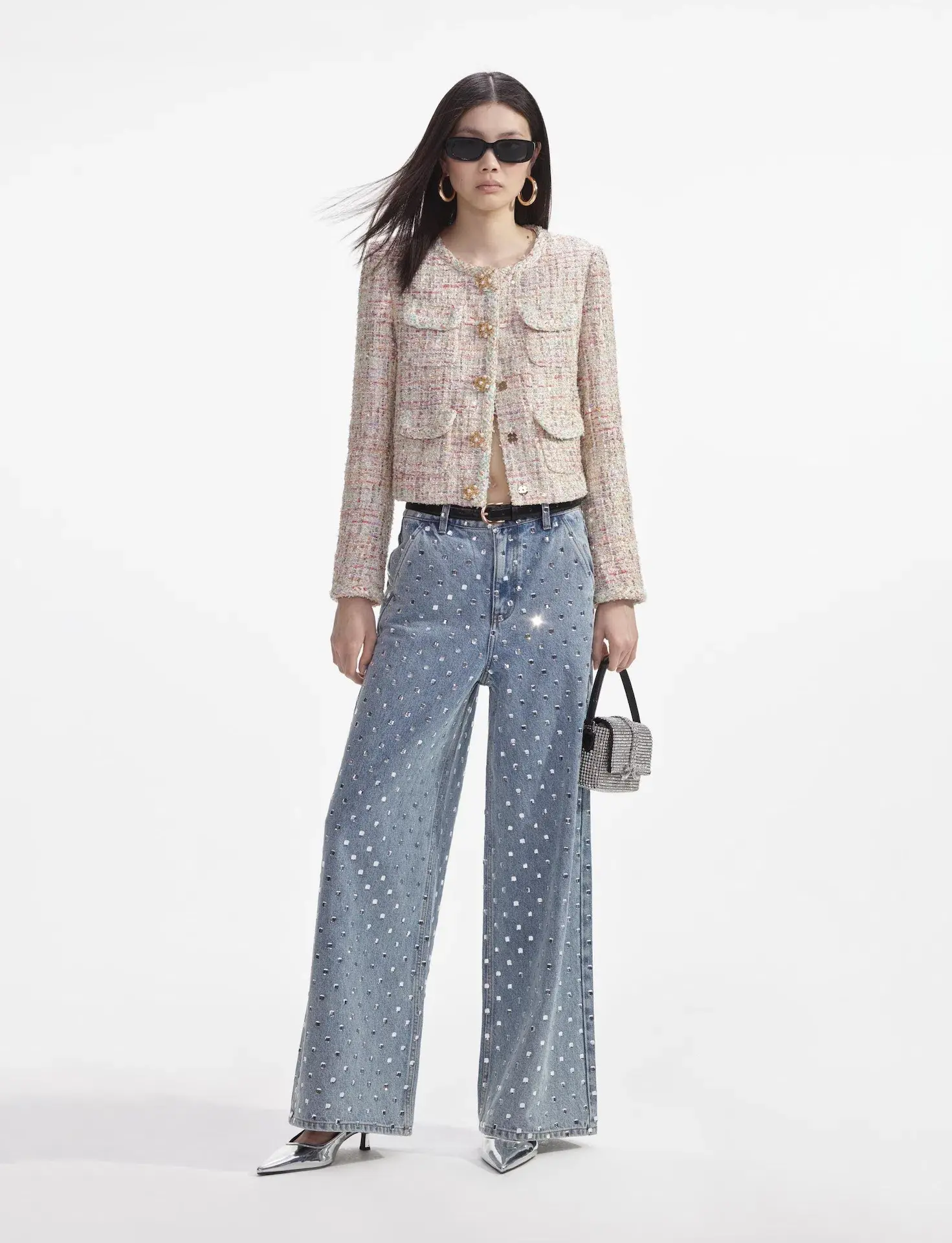 Self Portrait Pastel Boucle Boxy Jacket Multi Size UK / AU 4 - Image 1