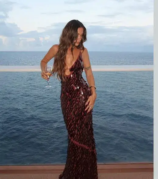 Misha Sapphire Sequin Maxi Dress in Fig Size 8 - Image 3