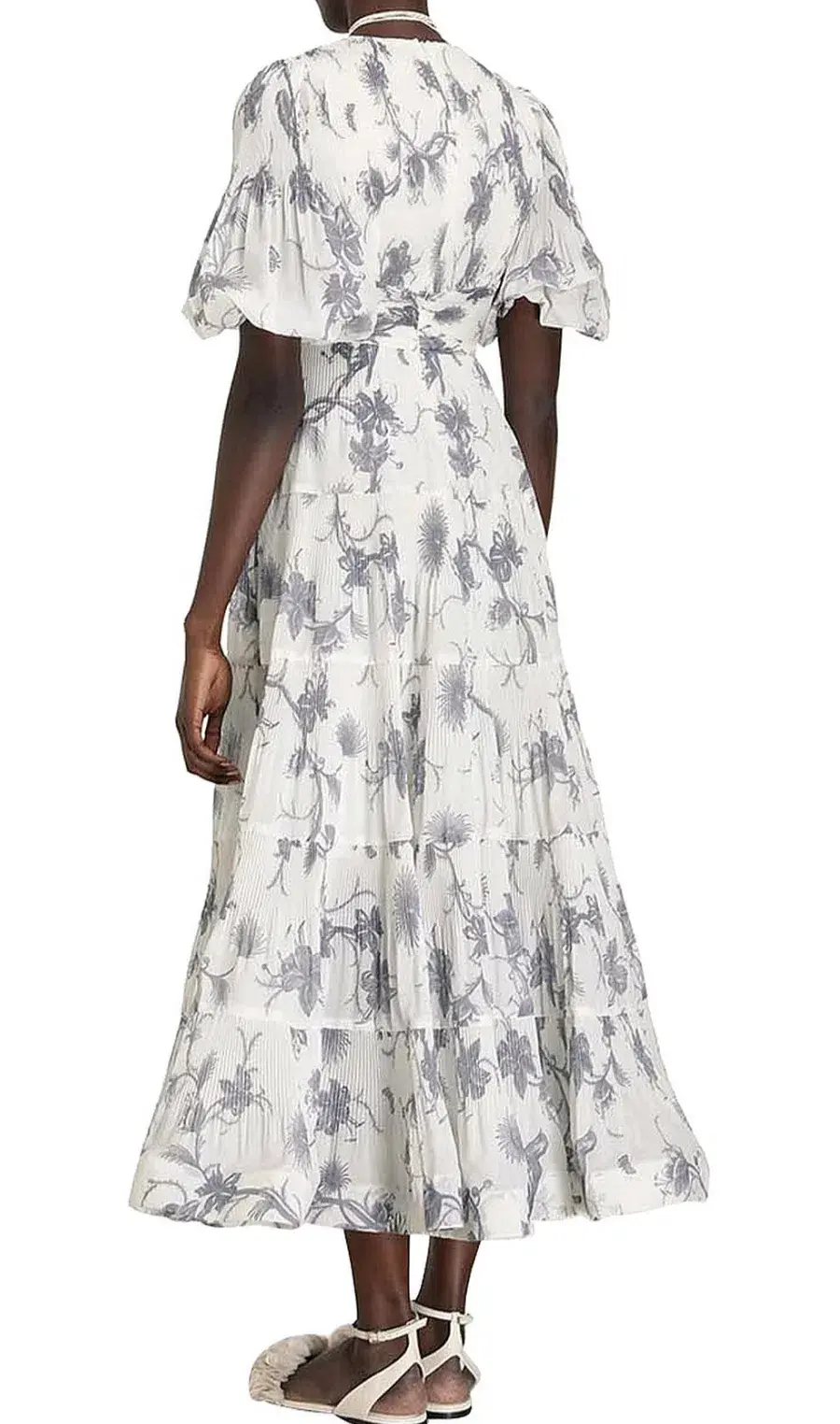 Zimmerman Pleated Midi Dress White & Blue Floral Size 6 - Image 2