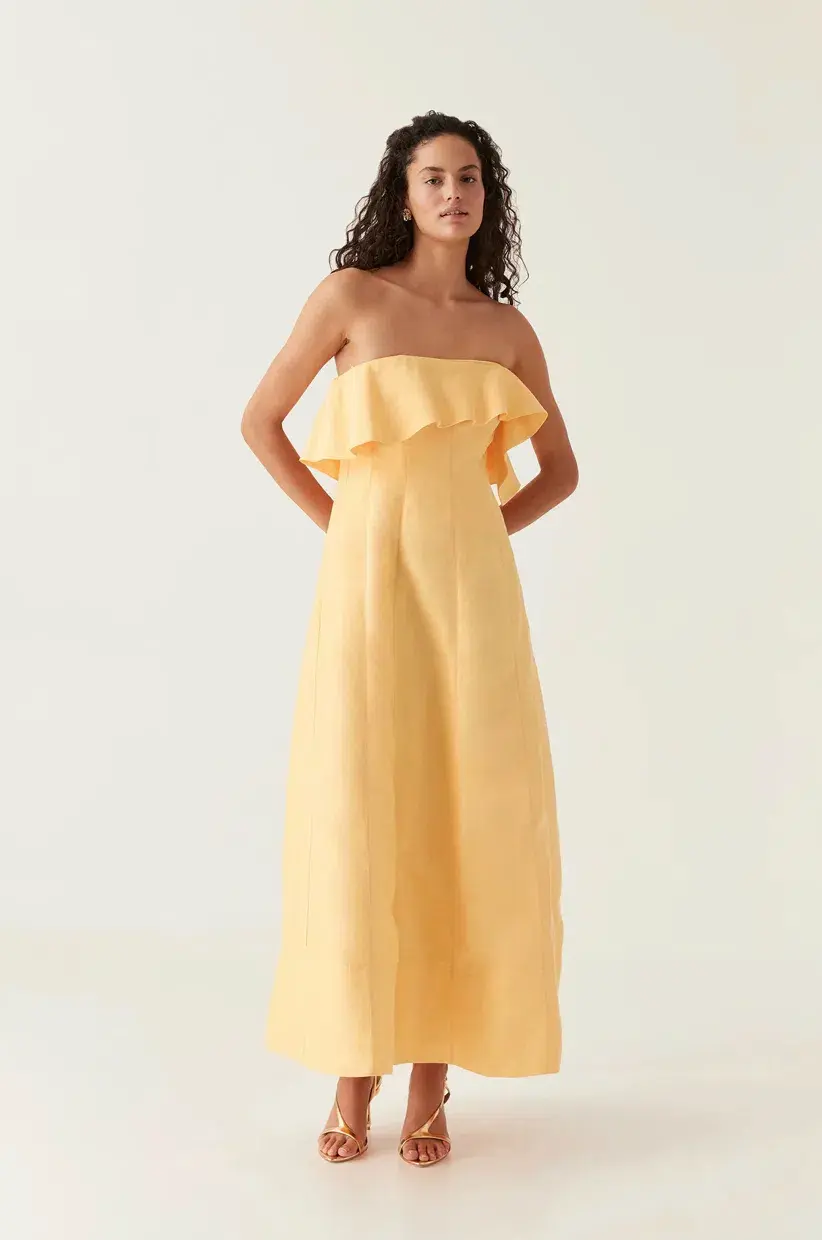 Aje Shallows Strapless Midi Gown in Marigold Yellow Size 10 - Image 1