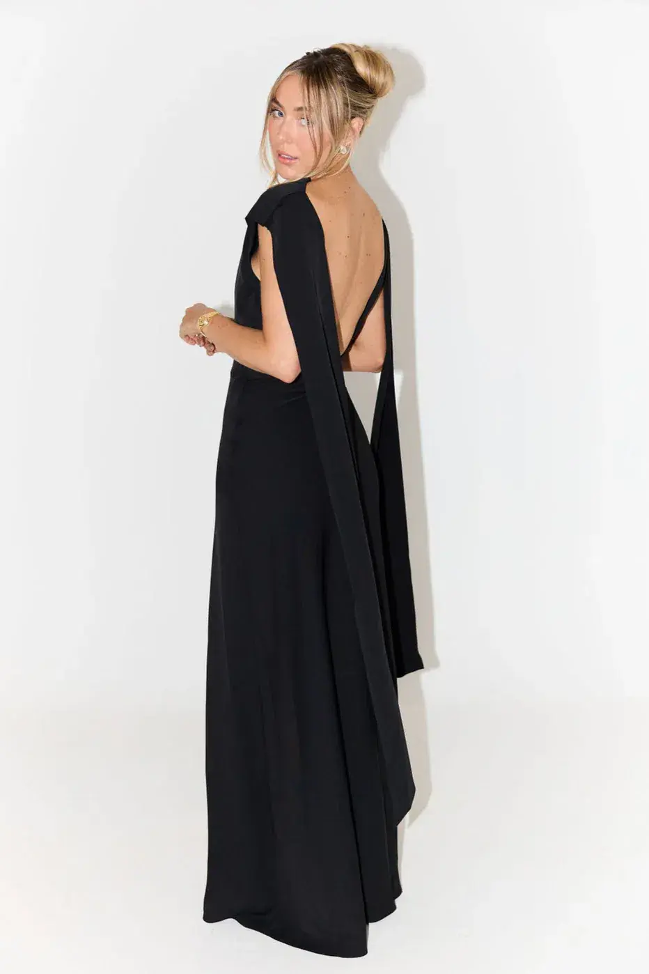 Odd Muse The Ultimate Muse Drape Back Maxi Dress in Black Size 10 for rent on The Volte - main image