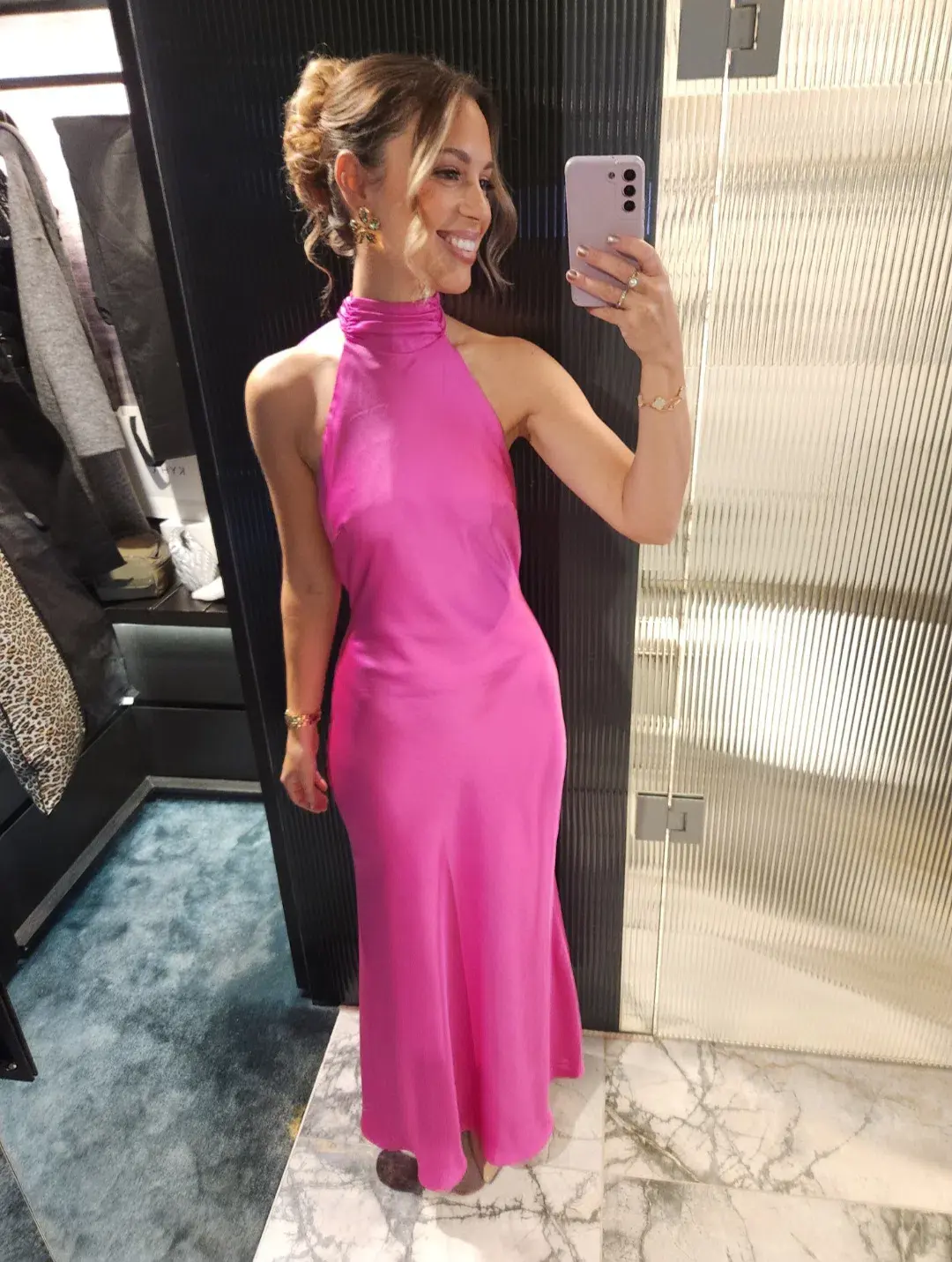 MISHA Evianna Satin Gown Maxi Hot Pink Size 8/S for rent on The Volte - main image