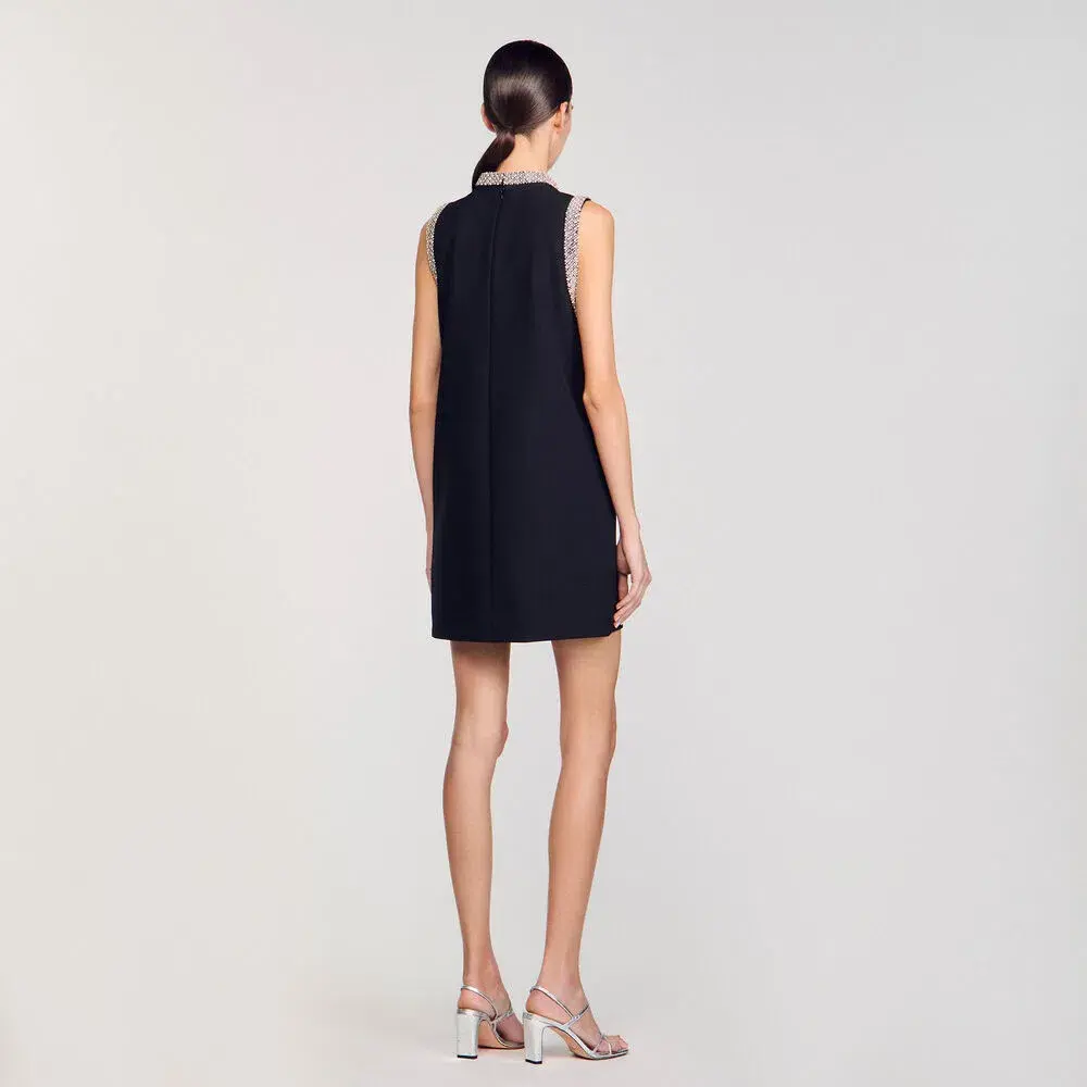 Sandro Rhinestone Embellished Mini Dress Black Size 10 - Image 2