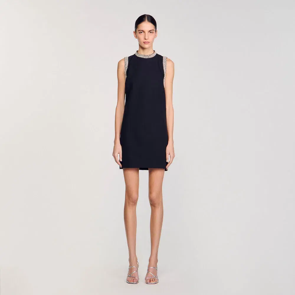 Sandro Rhinestone Embellished Mini Dress Black Size AU 12 - Image 2