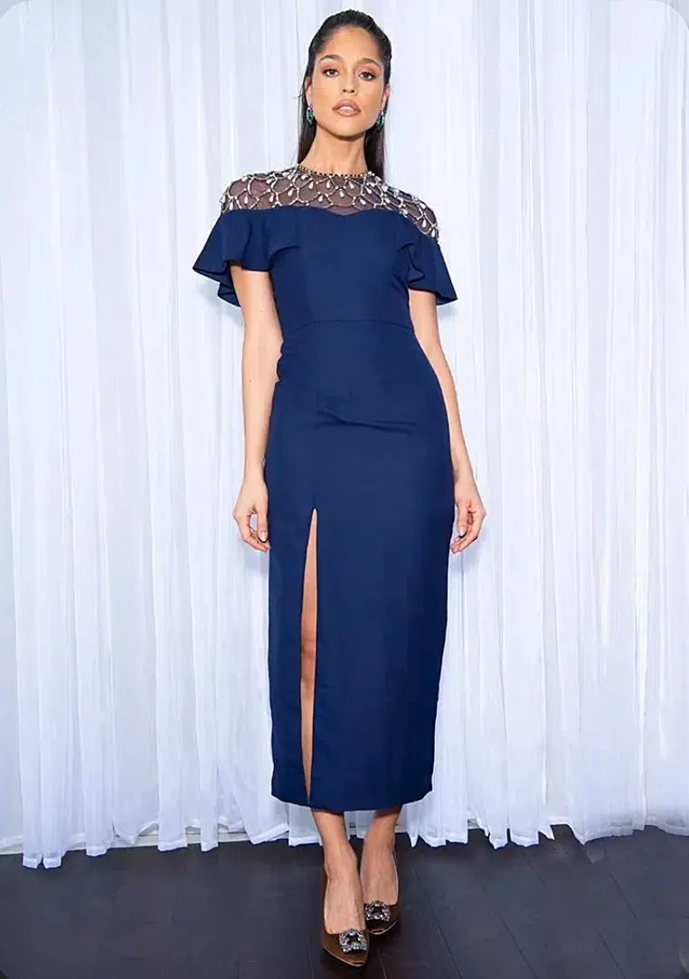 Virgos Lounge Navy Pearl Helaine Midi Dress Size 8  - Image 1