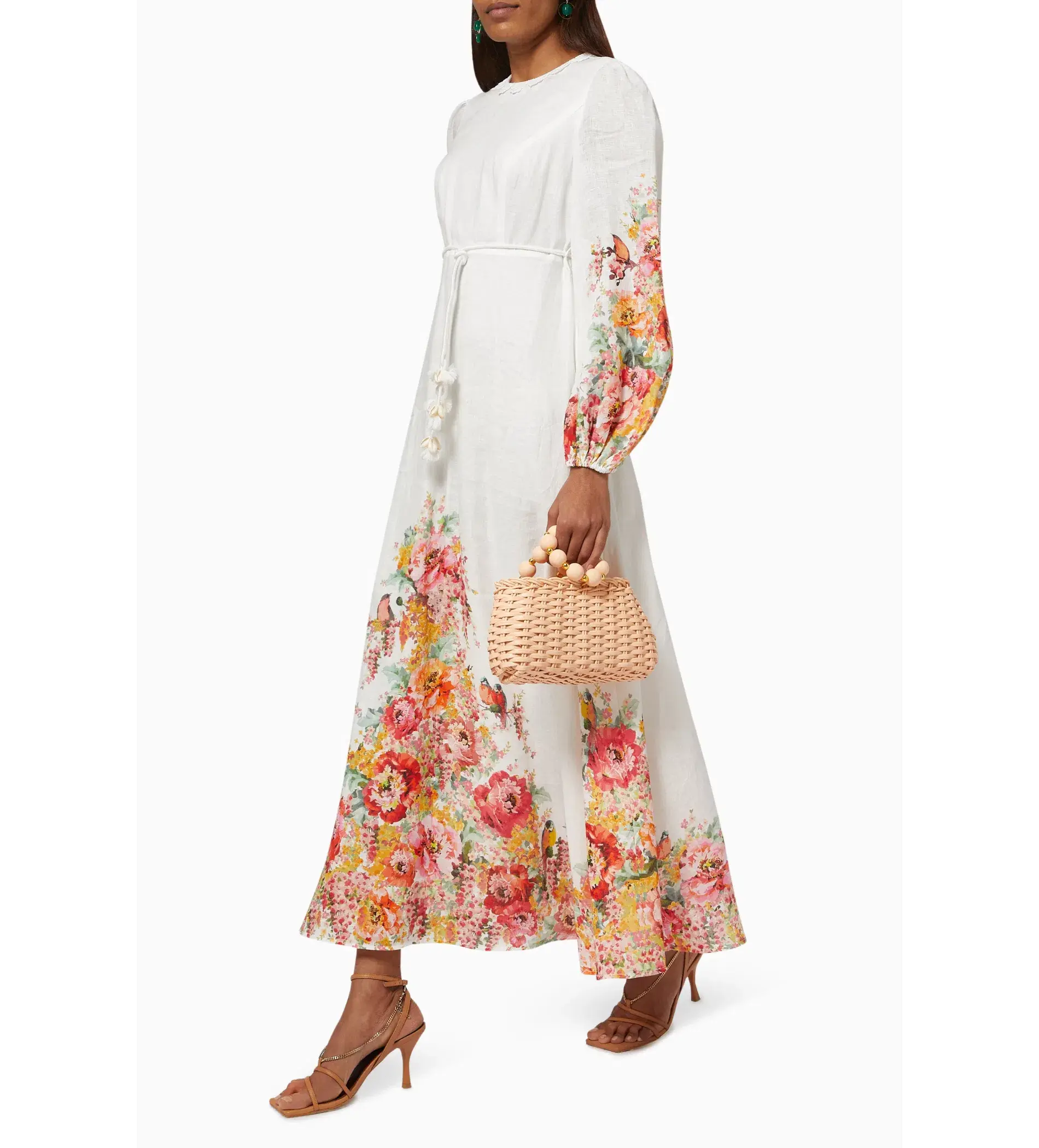 Zimmermann Mae Floral White Linen Midi Dress Size 2 AU 12 - Image 2