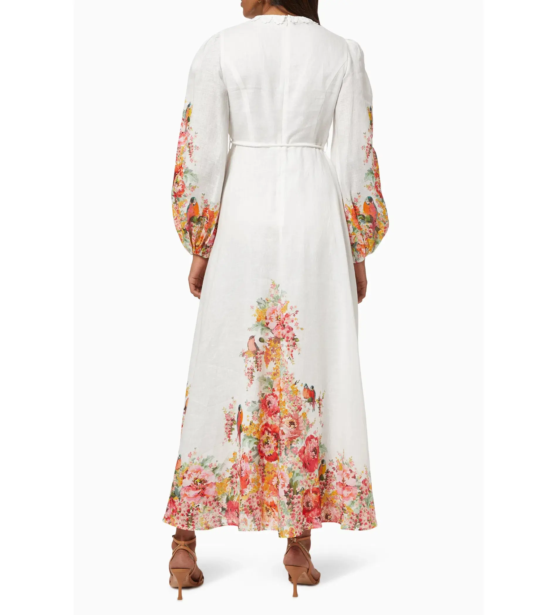 Zimmermann Mae Floral White Linen Midi Dress Size 2 AU 12 - Image 3