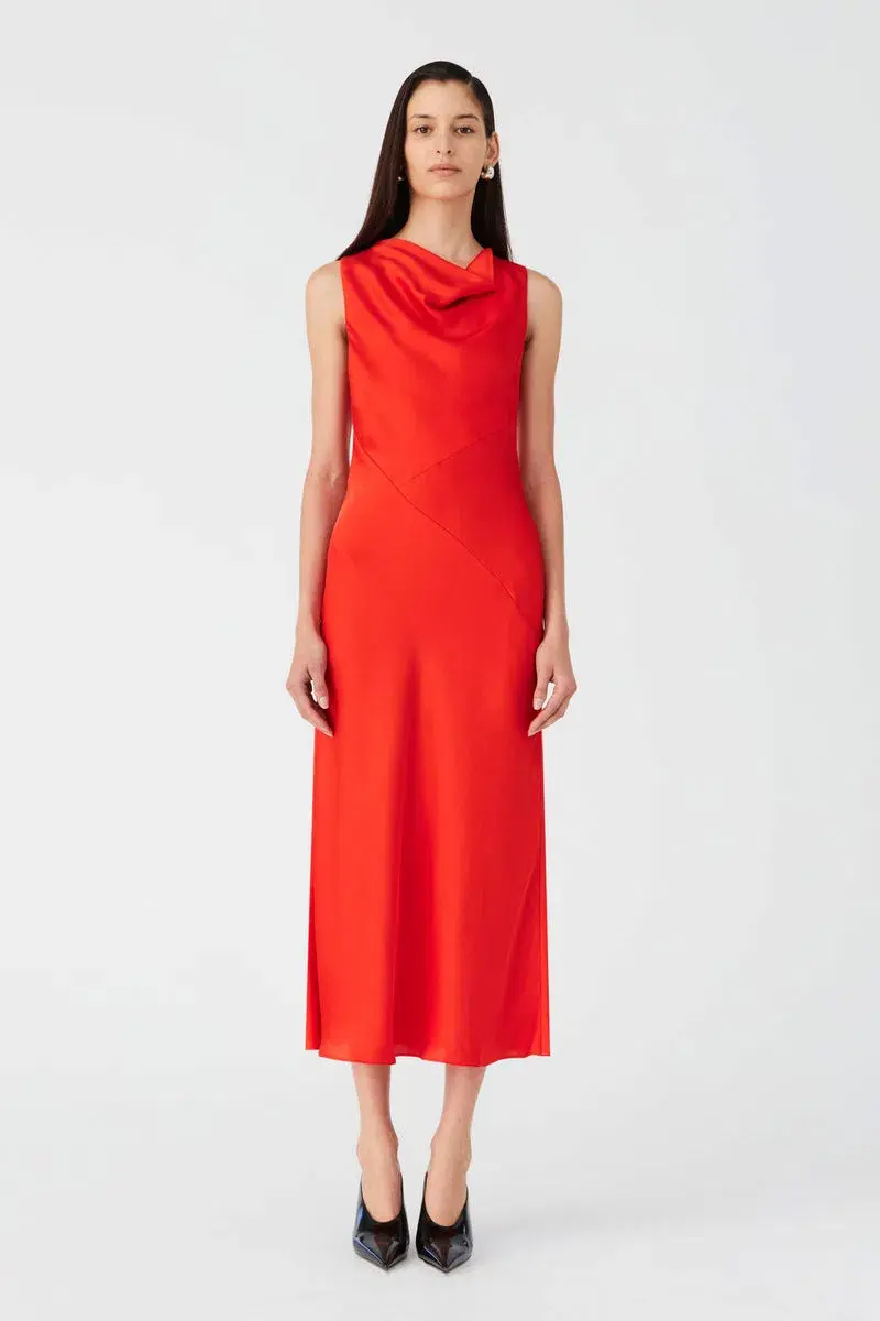 MISHA Ambrosie Satin Midi Dress Vermillion Red Size 12/M - Image 1