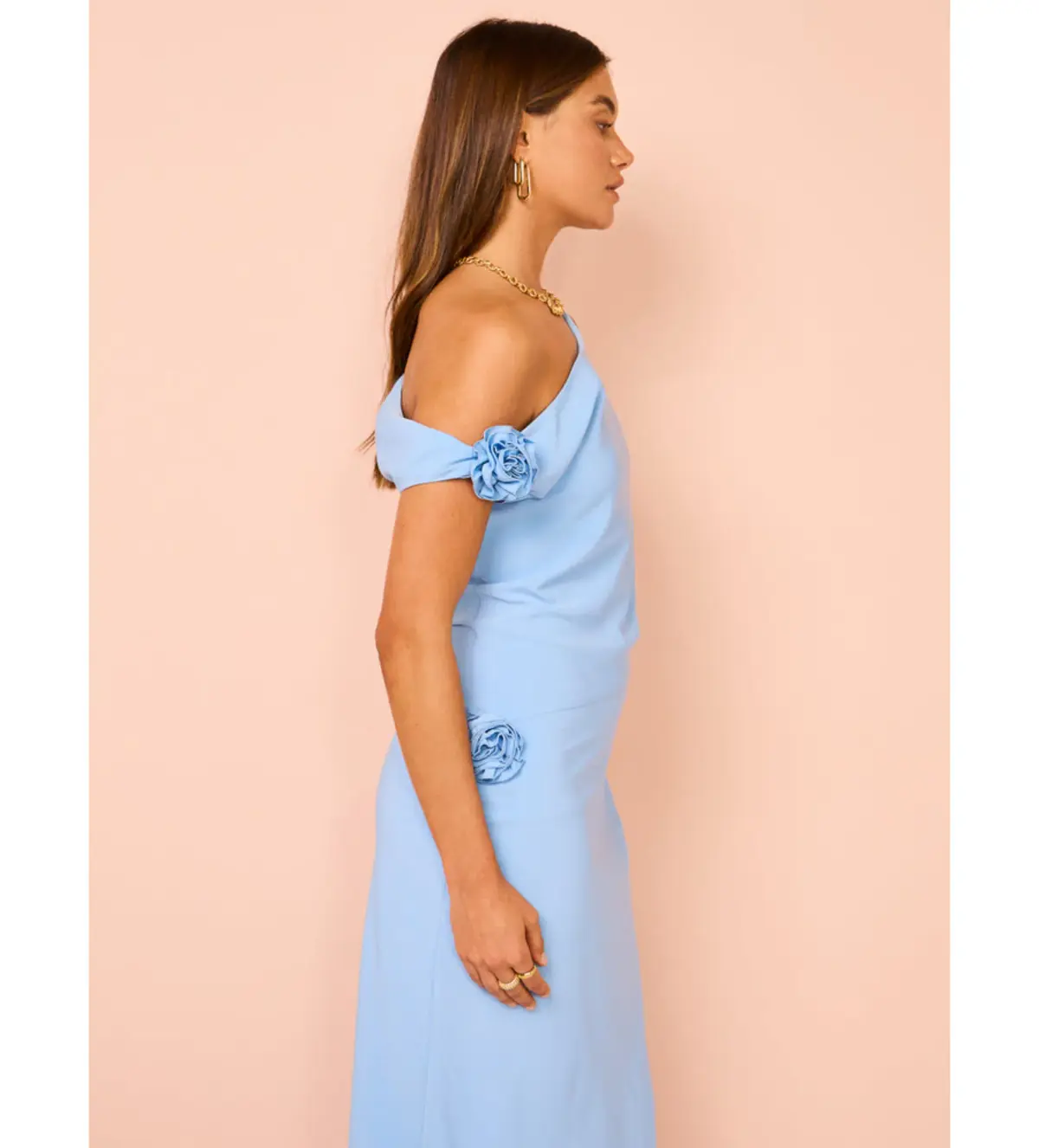 Issy Off Shoulder Flower Maxi Dress in Blue Size M / AU 10 - Image 3