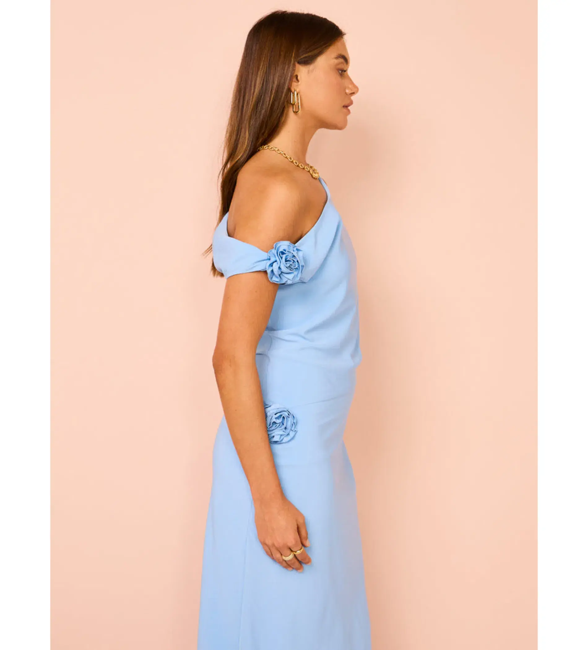 Issy Off Shoulder Flower Maxi Dress in Blue Size M / AU 10 - Image 3