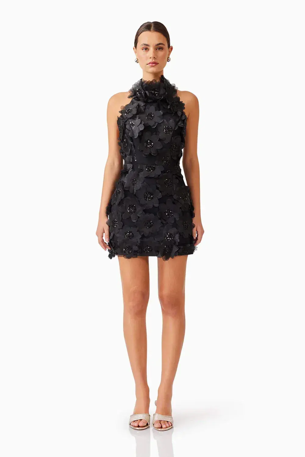 Elliatt Cherry Blossom Mini 3D Floral Dress Black 10 - Image 1