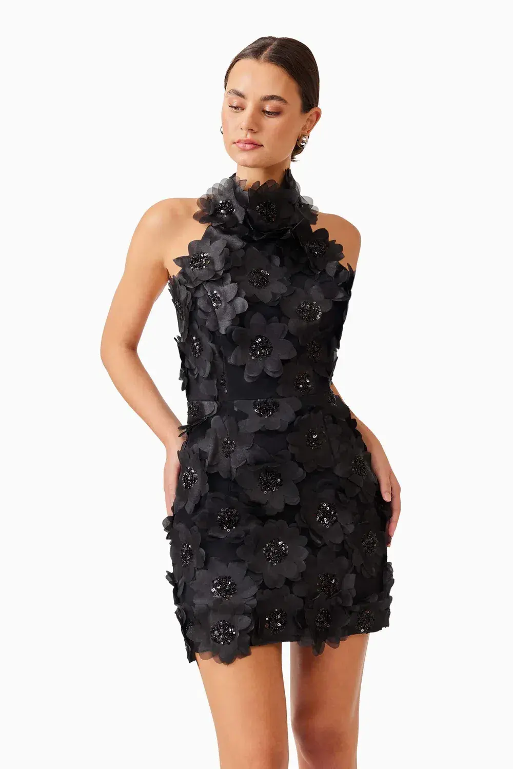 Elliatt Cherry Blossom Mini 3D Floral Dress Black 10 - Image 2