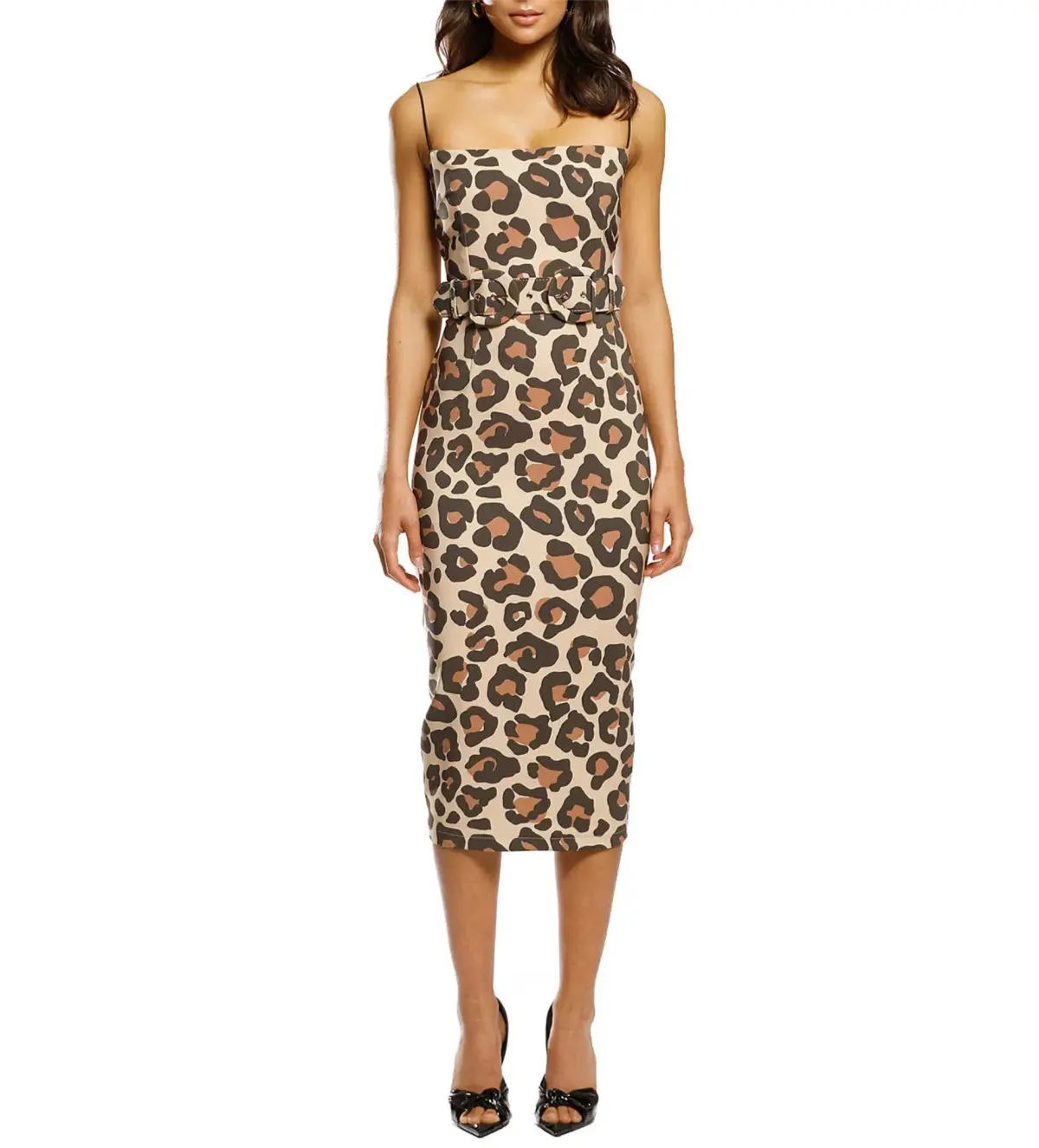 Pasduchas Leo Classic Midi Dress Caramel Print Size AU 14 - Image 1