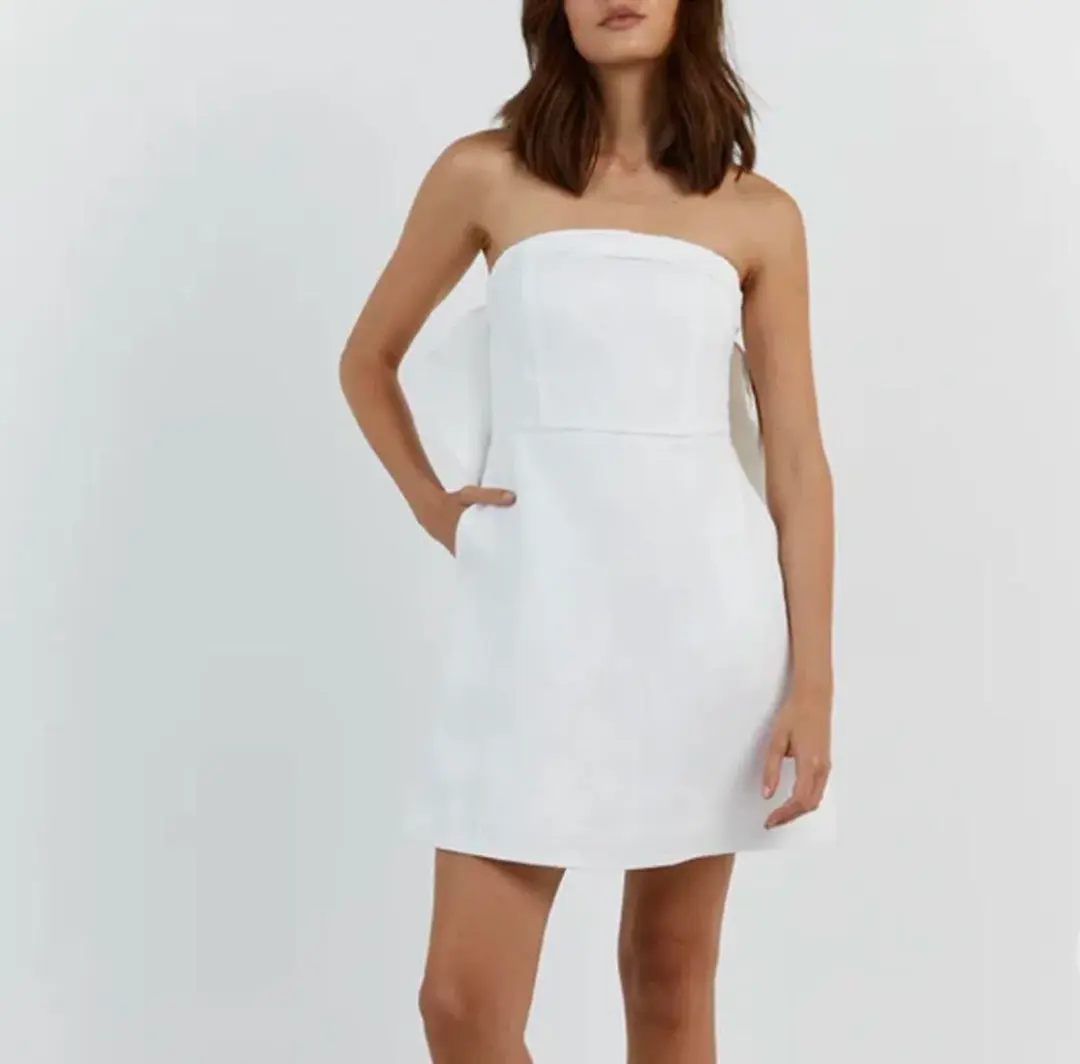 DISSH Aisle White Linen Bow Dress White Size 6 for rent on The Volte - main image