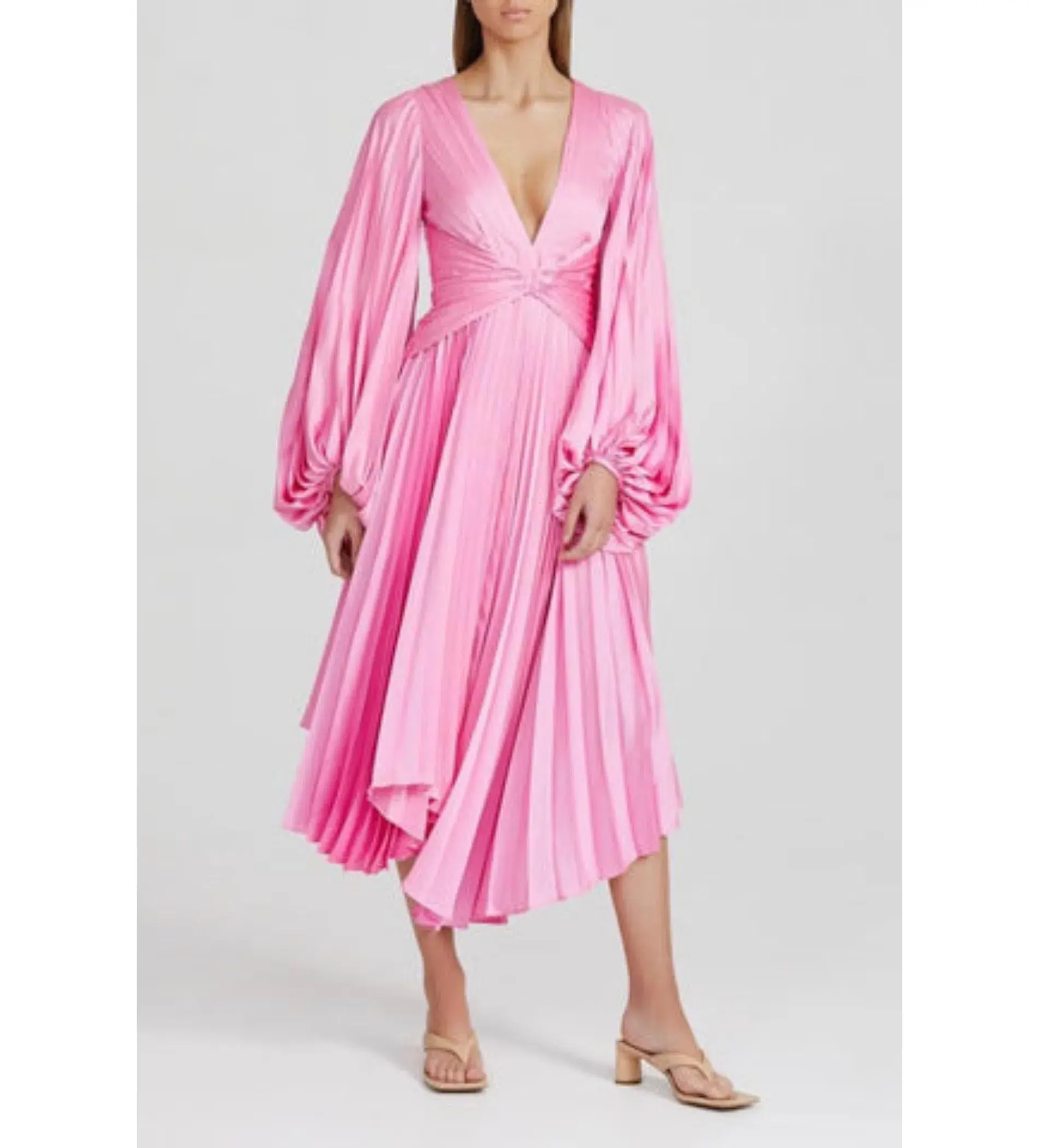 Acler Palms Pleated Midi Dress Confetti Pink Small /Au 8 - Image 1