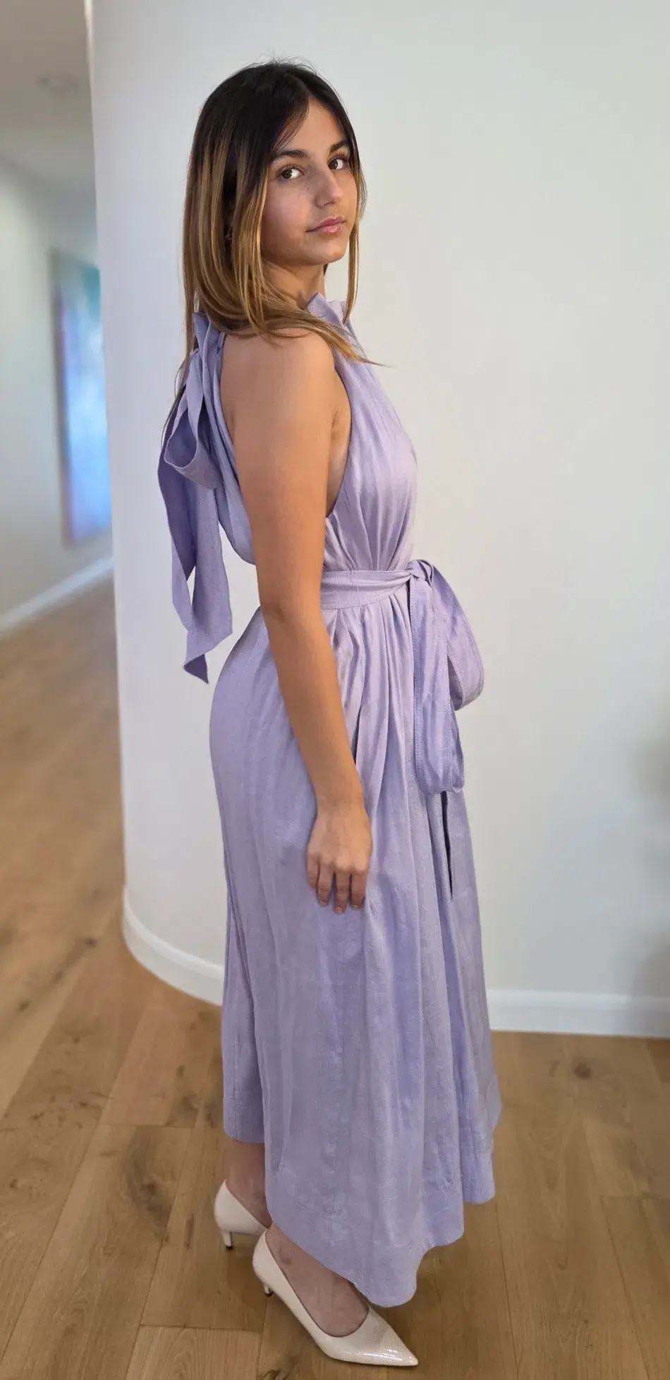 Aje Mariel Trapeze Midi Dress Lilac Size 10 - Image 4
