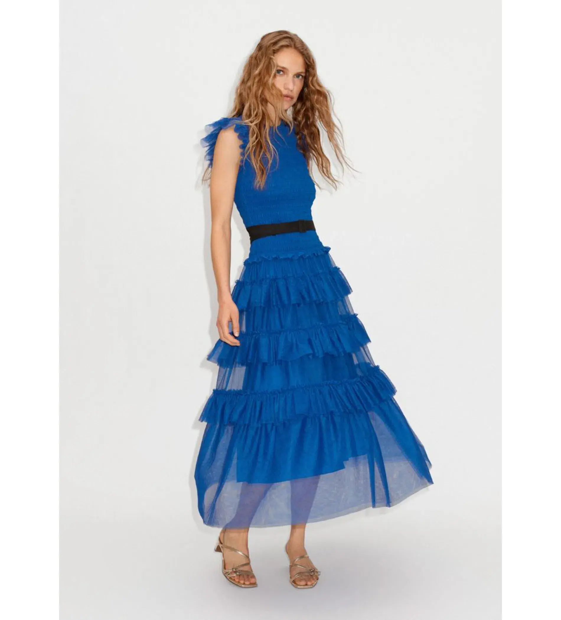 ME+EM Ethereal Tulle Shirred Midi Dress Electric Blue Size AU 8 - Image 3
