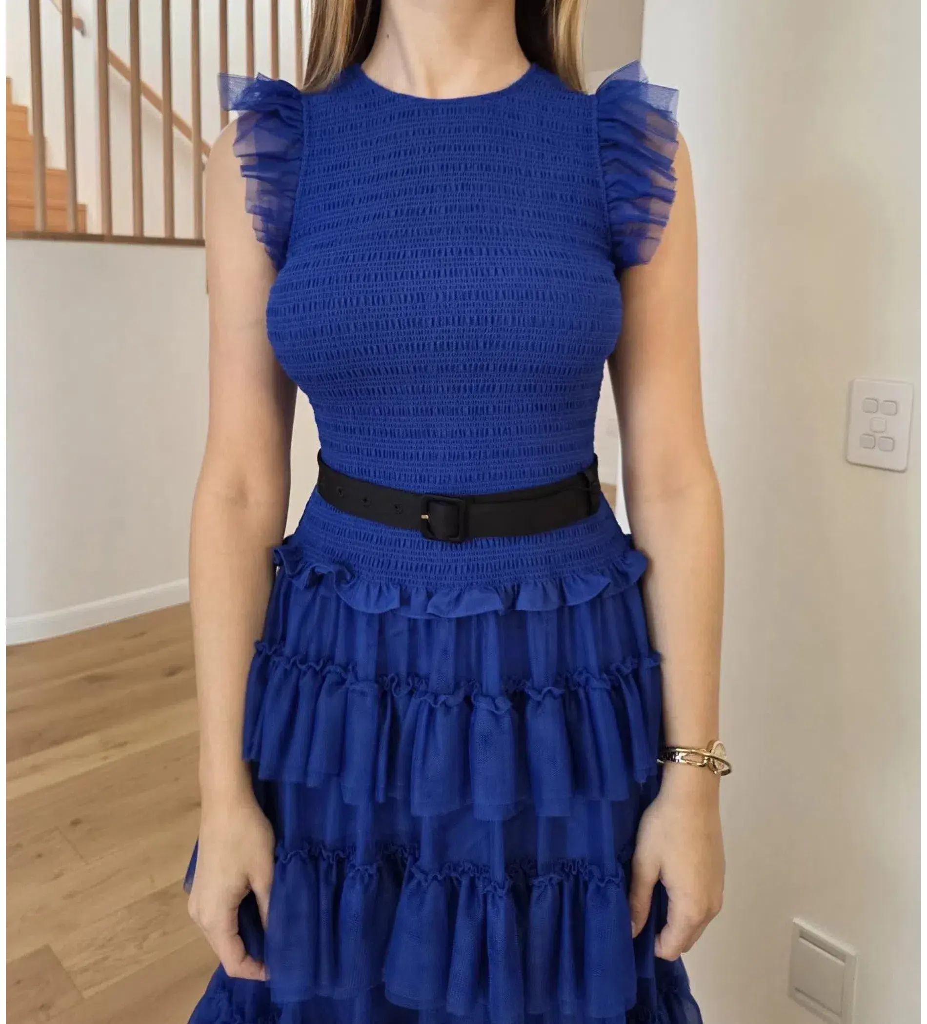 ME+EM Ethereal Tulle Shirred Midi Dress Electric Blue Size AU 8 - Image 8