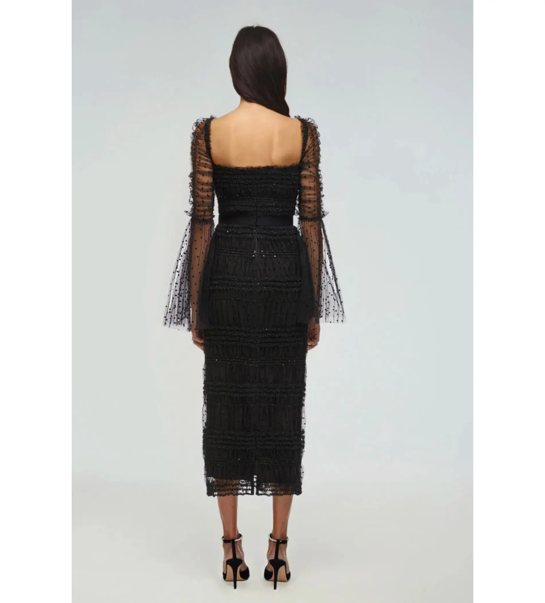 Self-Portrait Women's Black Sequin Dot Mesh Midi Dress in Black Size AU 10 - Image 5