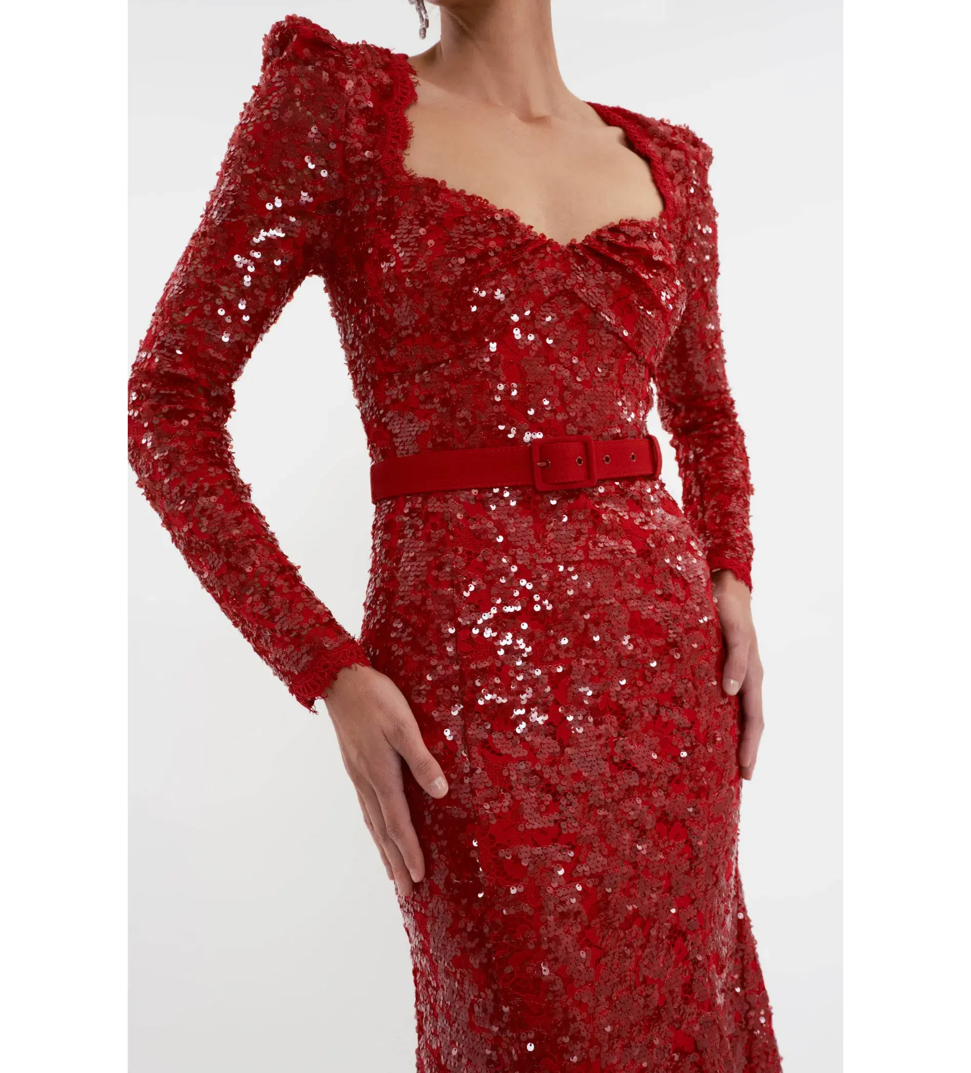 Rebecca Vallance Leyla Long Sleeve Midi Dress in Red Sequin Size AU 10 - Image 4