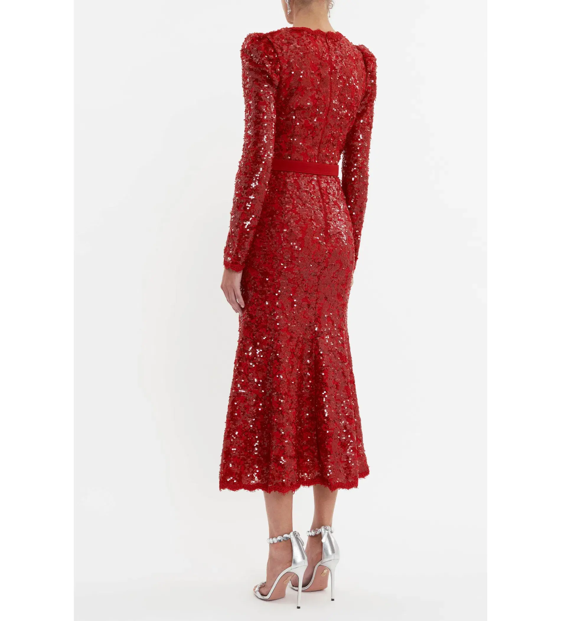 Rebecca Vallance Leyla Long Sleeve Midi Dress in Red Sequin Size AU 10 - Image 3