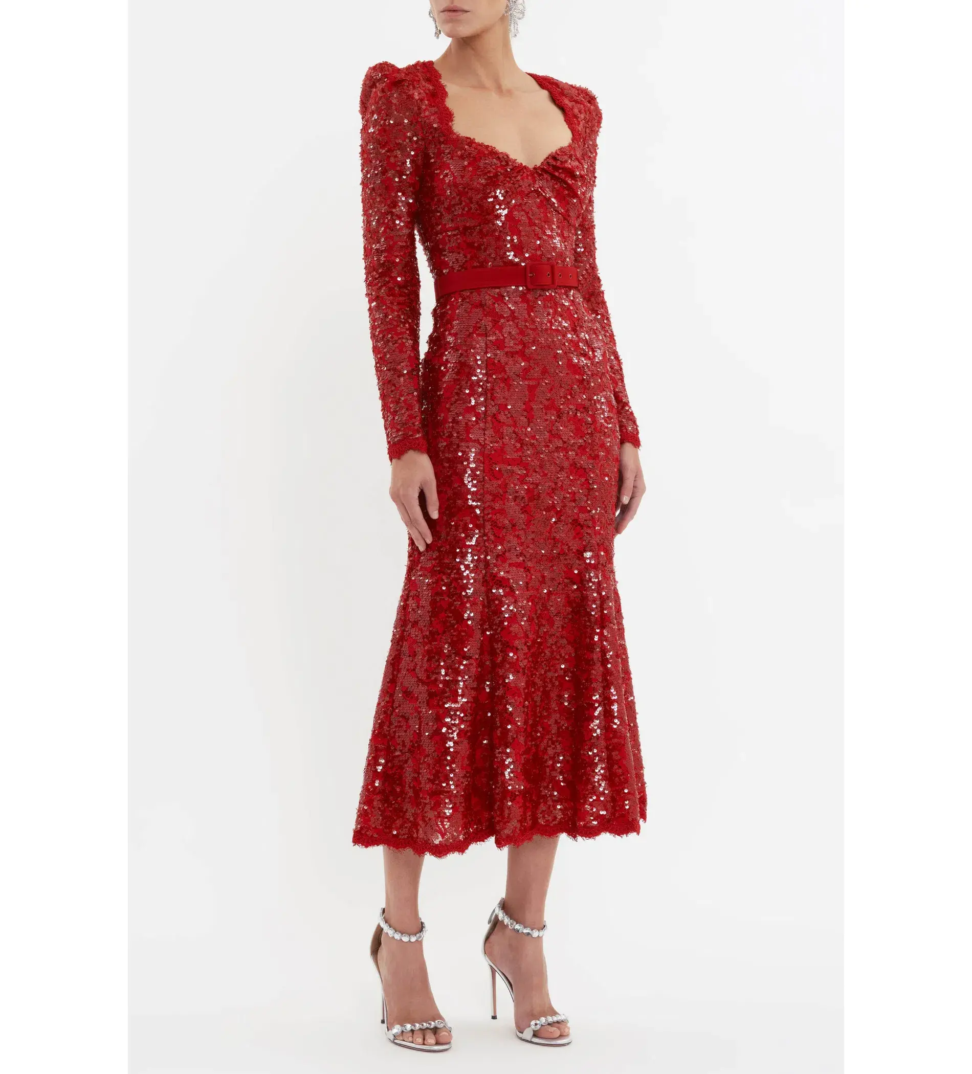 Rebecca Vallance Leyla Long Sleeve Midi Dress in Red Sequin Size AU 10 - Image 2