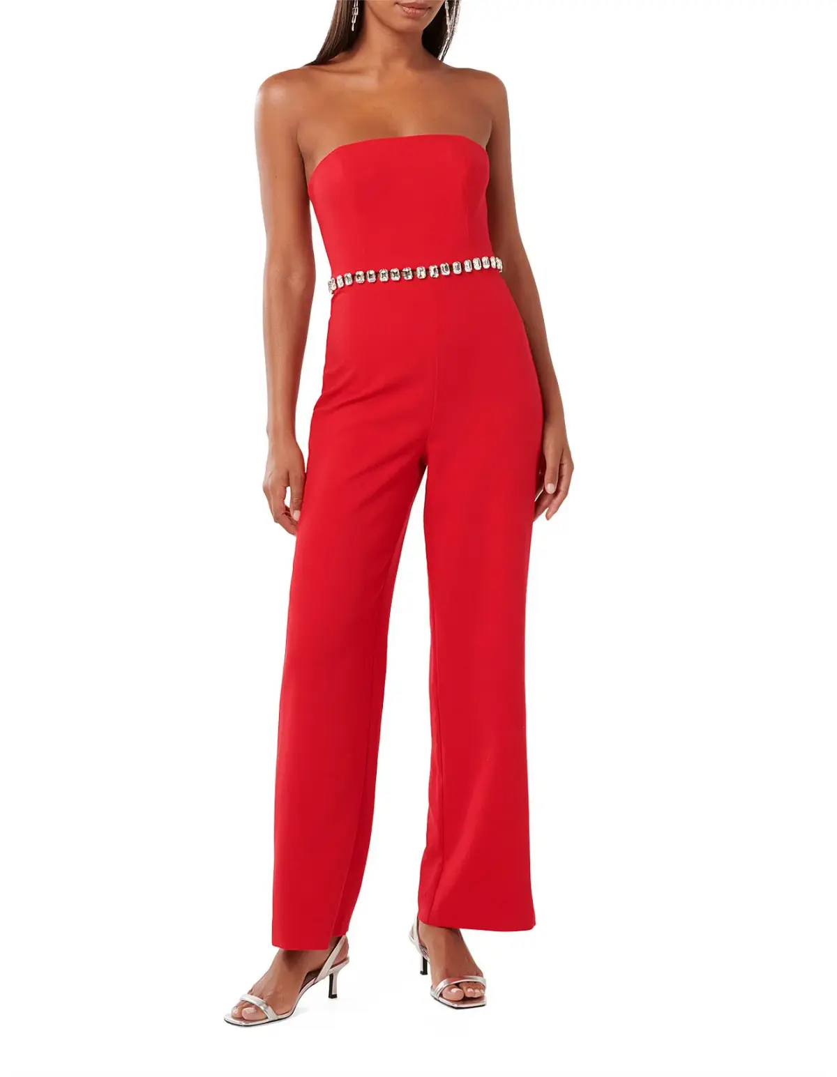 Forever New Ari Embellished Jumpsuit in Red Size 10/M - Image 1