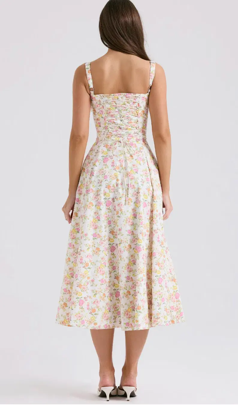 House of CB Carmen Floral Bustier Midi Sundress in  Ivory Meadow Size M/ AU 10 - Image 2
