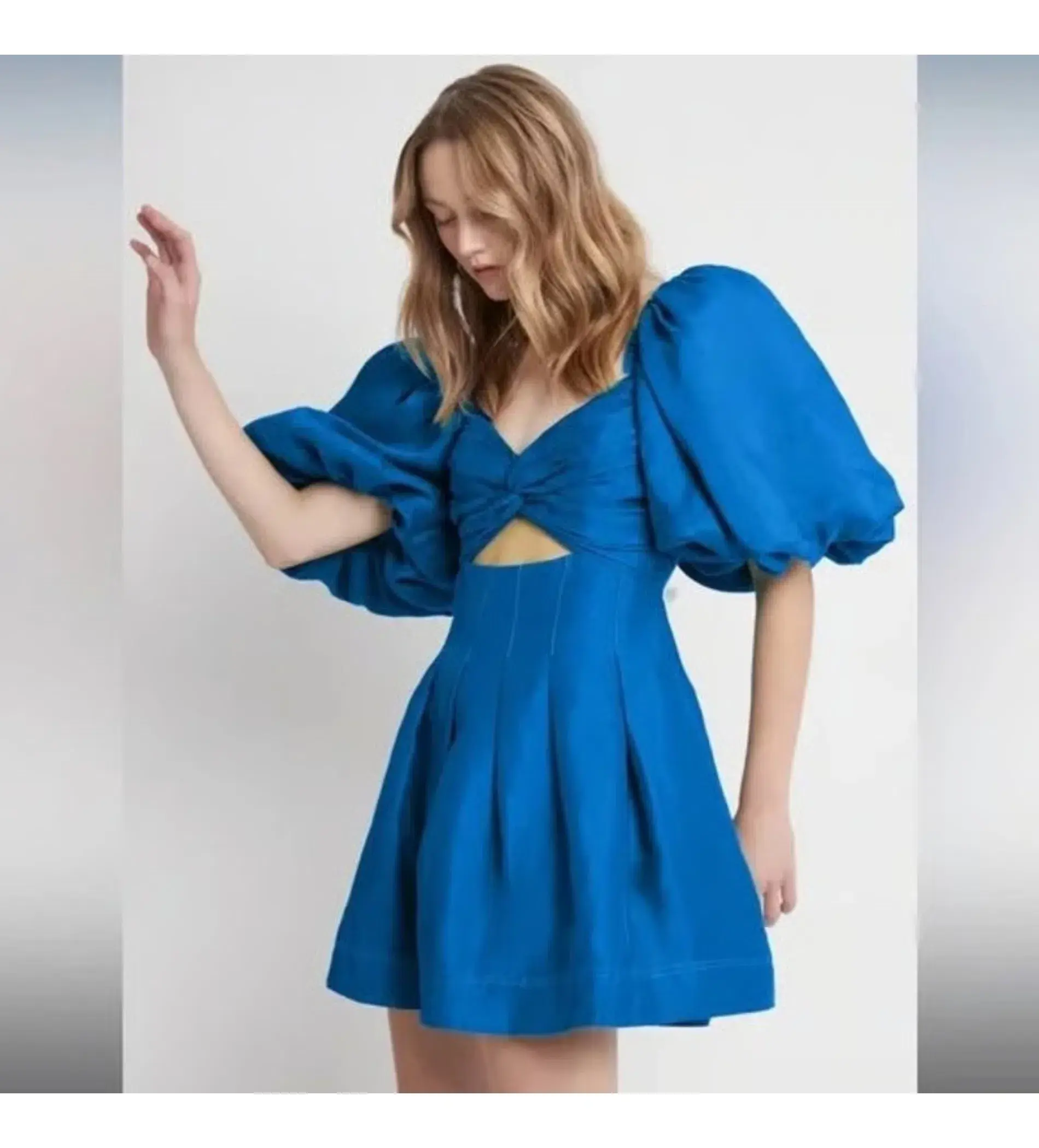 Aje Dusk Knot Puff Sleeve Mini Dress Blue Size XS AU 6 - Image 4