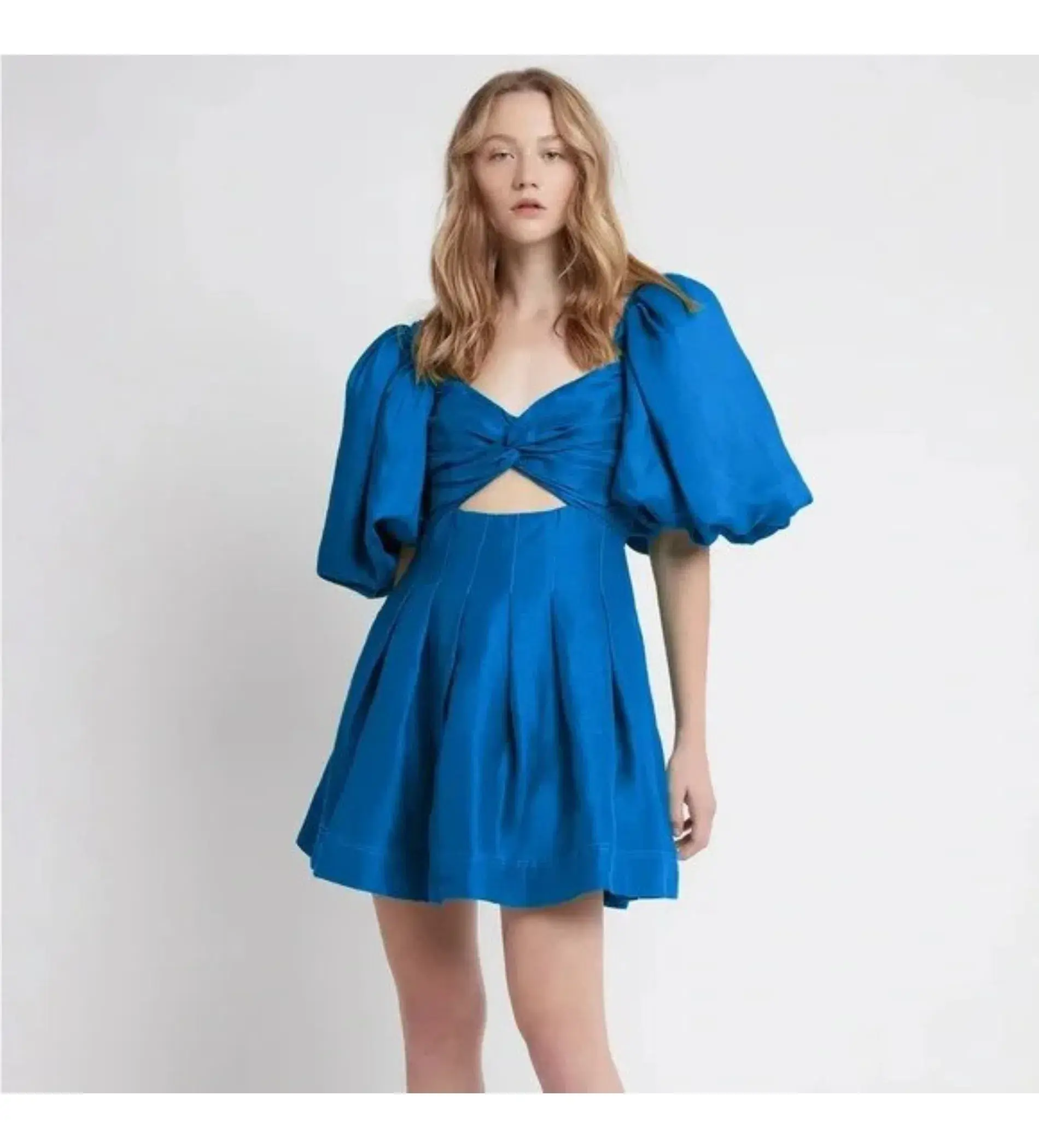 Aje Dusk Knot Puff Sleeve Mini Dress Blue Size XS AU 6 - Image 2