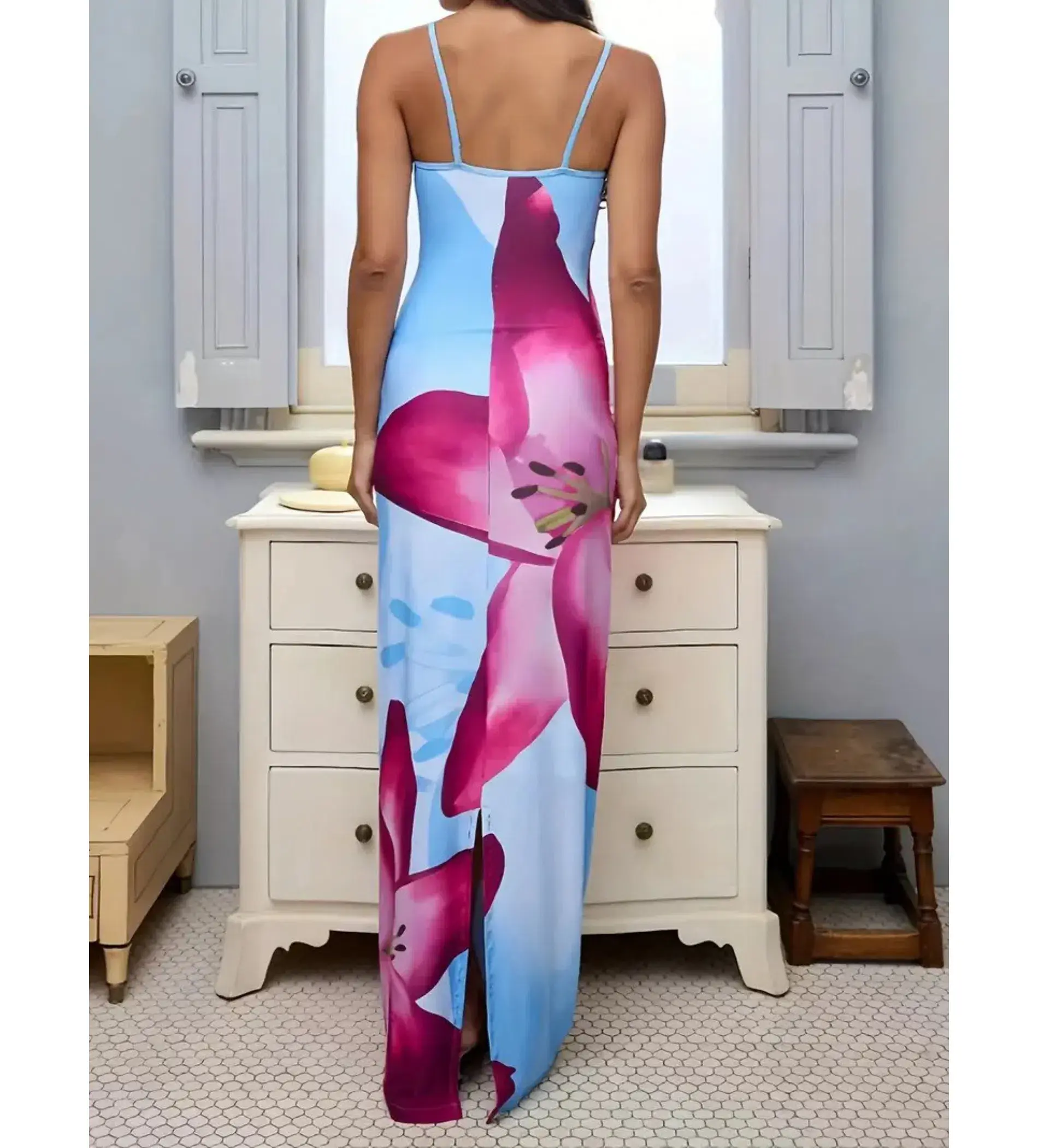 With Harper Lu Slip Maxi Dress Sky Lily Floral Size L AU 12 - Image 4