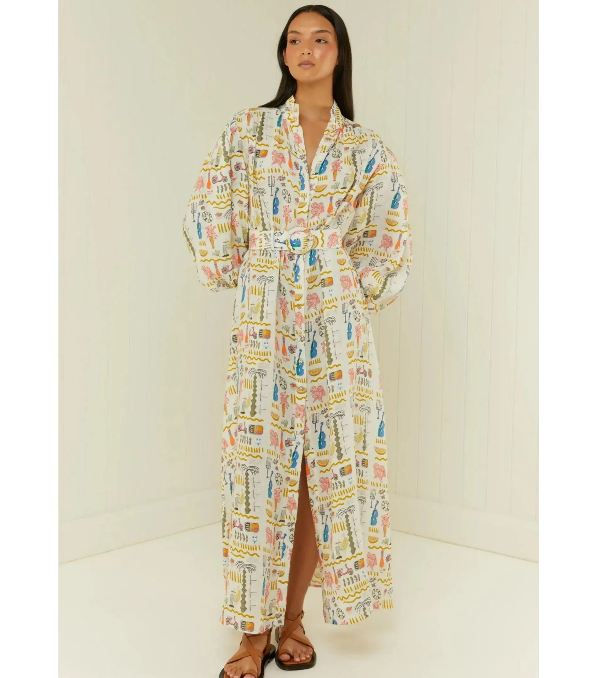 Palm Noosa Noddy Maxi Dress Verano White Print Size AU 10  - Image 1