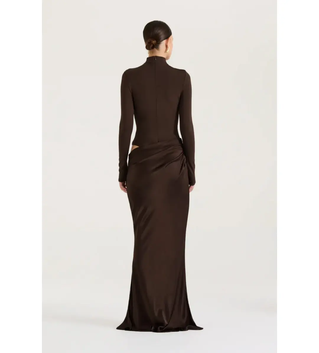 Henne Soraia Long Sleeve Maxi Dress Chocolate Size 6 for rent on The Volte - main image